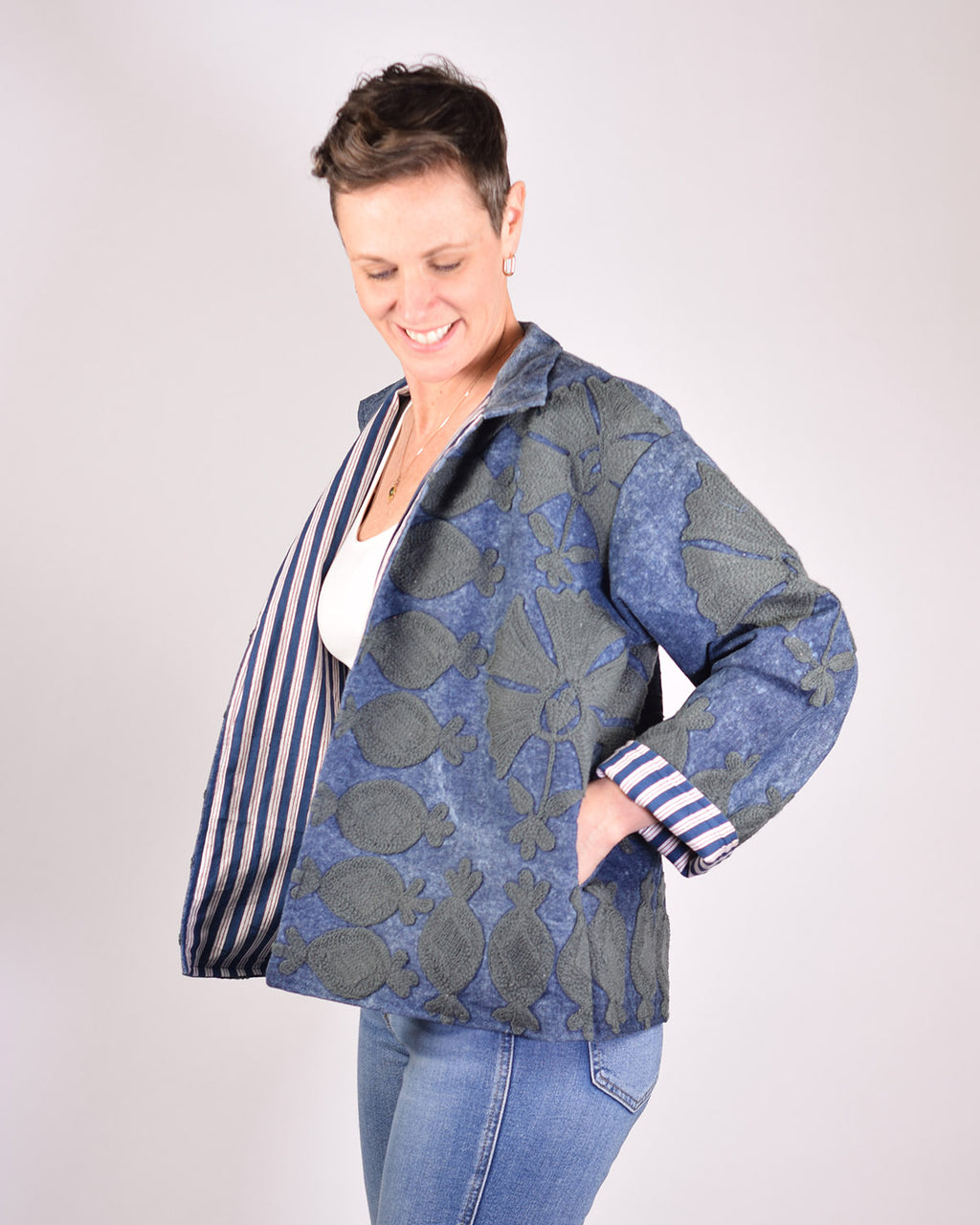 Denim Suzani Embroidered Jacket - 01 image 2