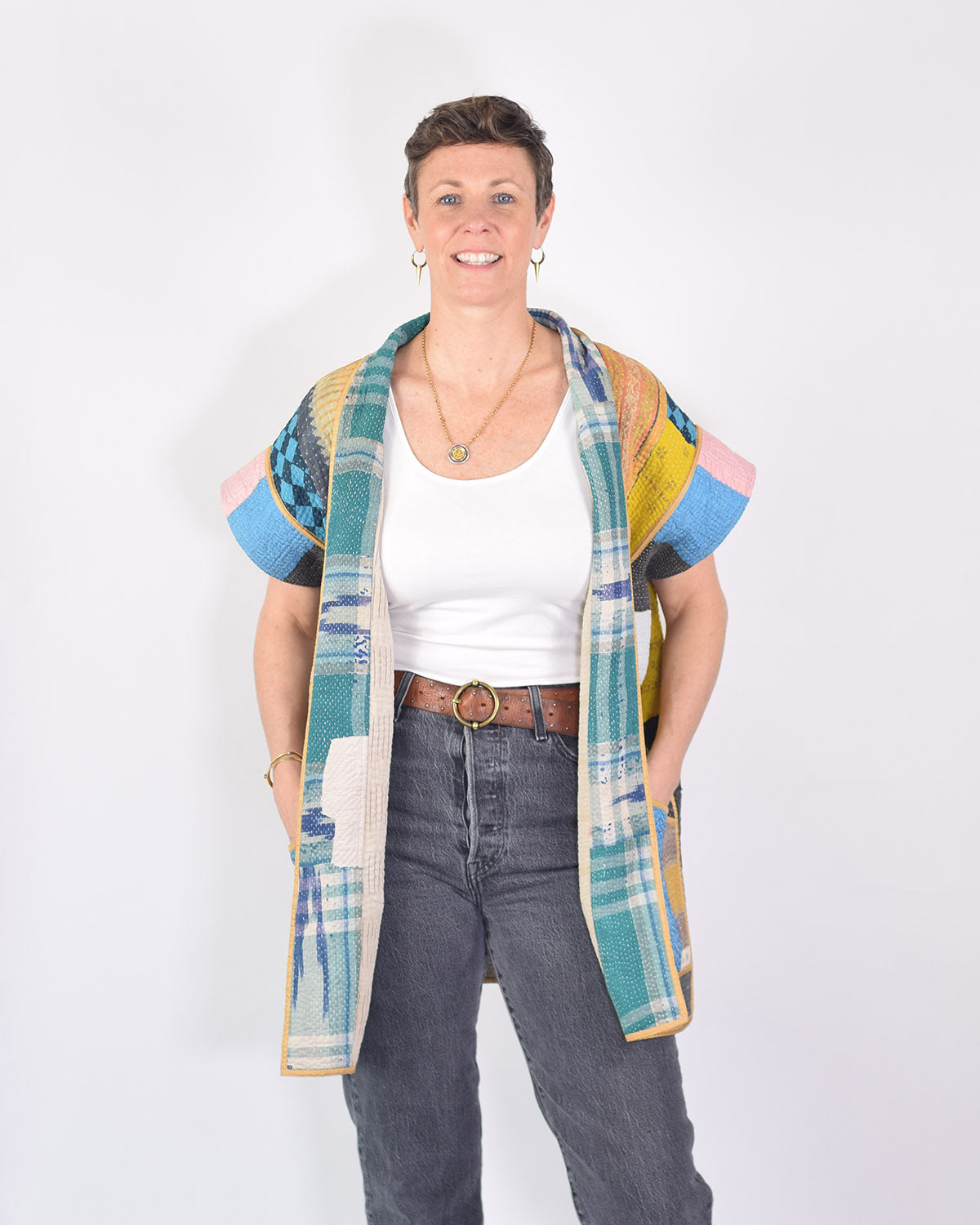 Maddie Cape - Reversible Jacket/Vest - Repurposed Kantha Quilts -02 image 8