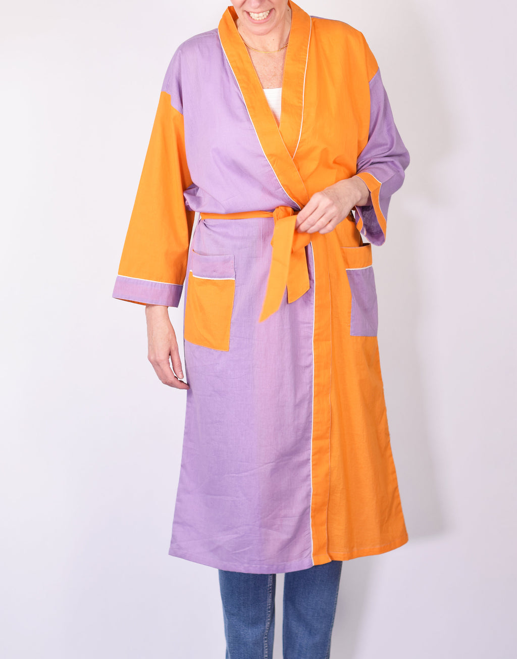 Lightweight Color Block Cotton Robe image 3