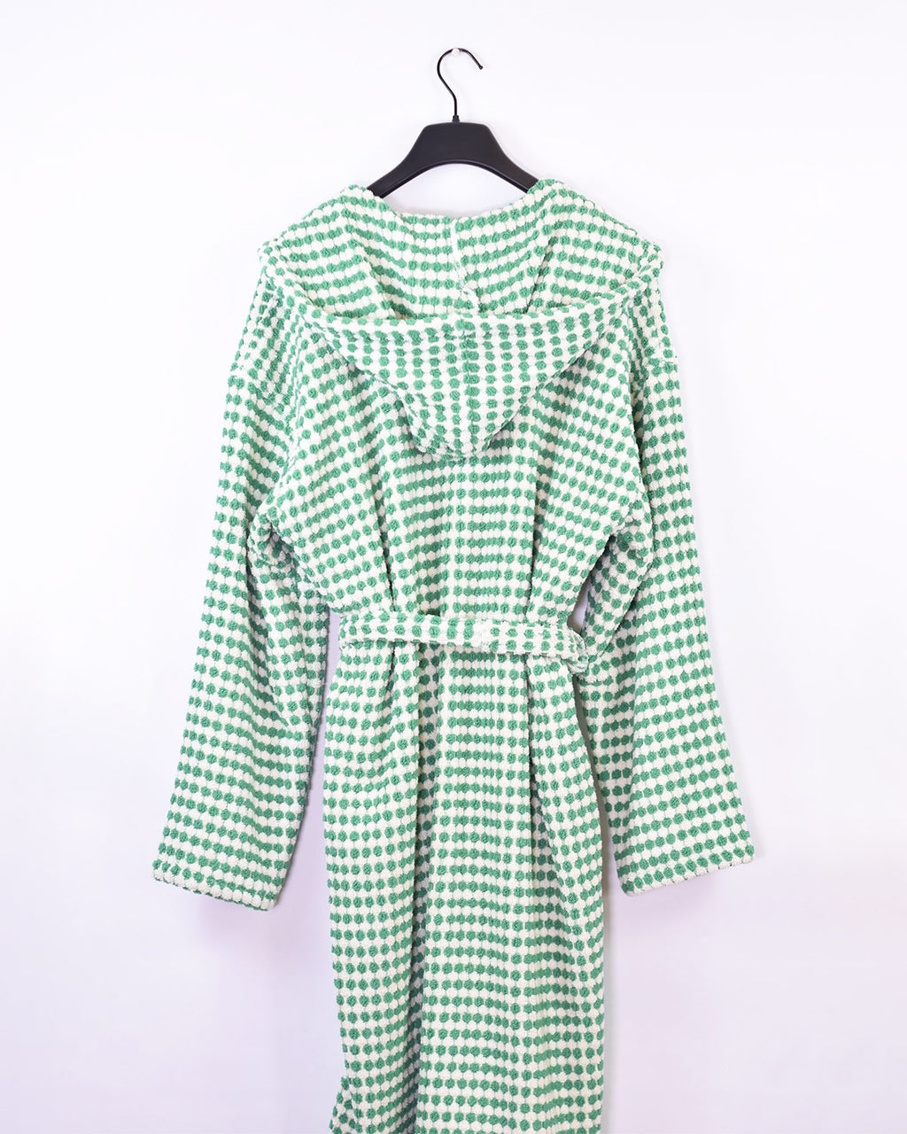 Organic Turkish Cotton Plush Terry Cloth Robe - Green Checkered image 4