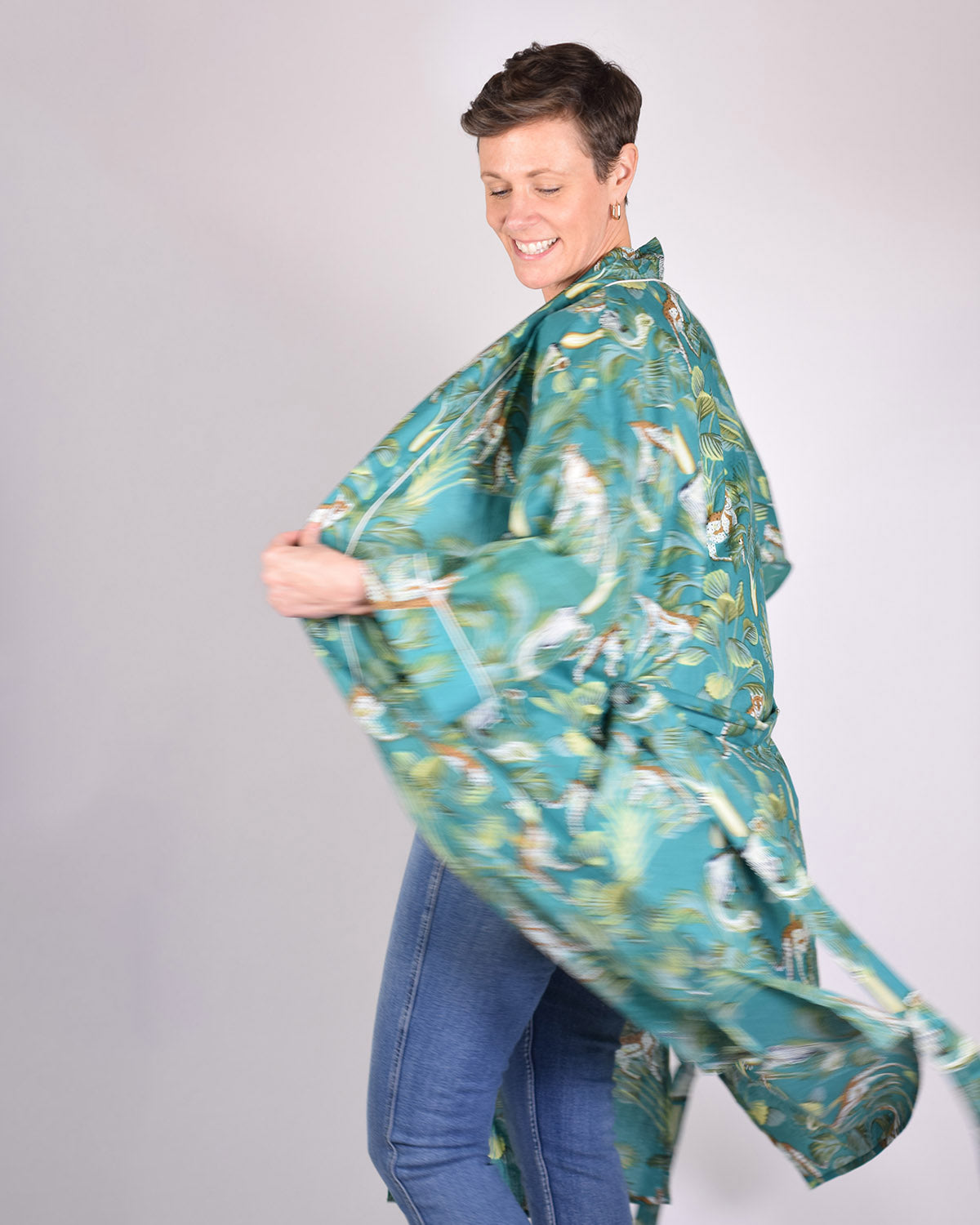 Lightweight Cotton Robe / Kimono - Monkey Forest image 6