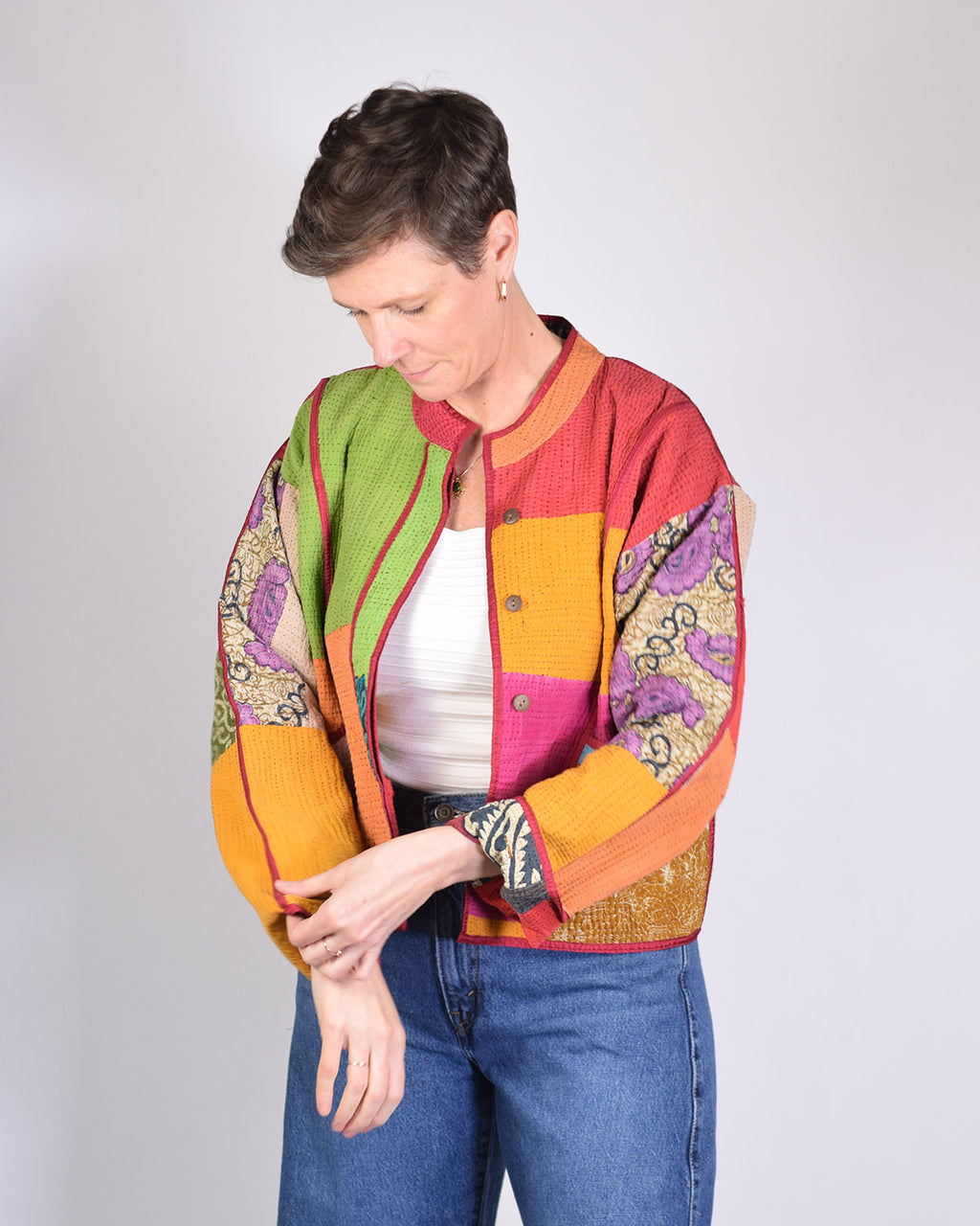 Sofie Quilted Reversible Patchwork Kantha Jacket - 07 image 3