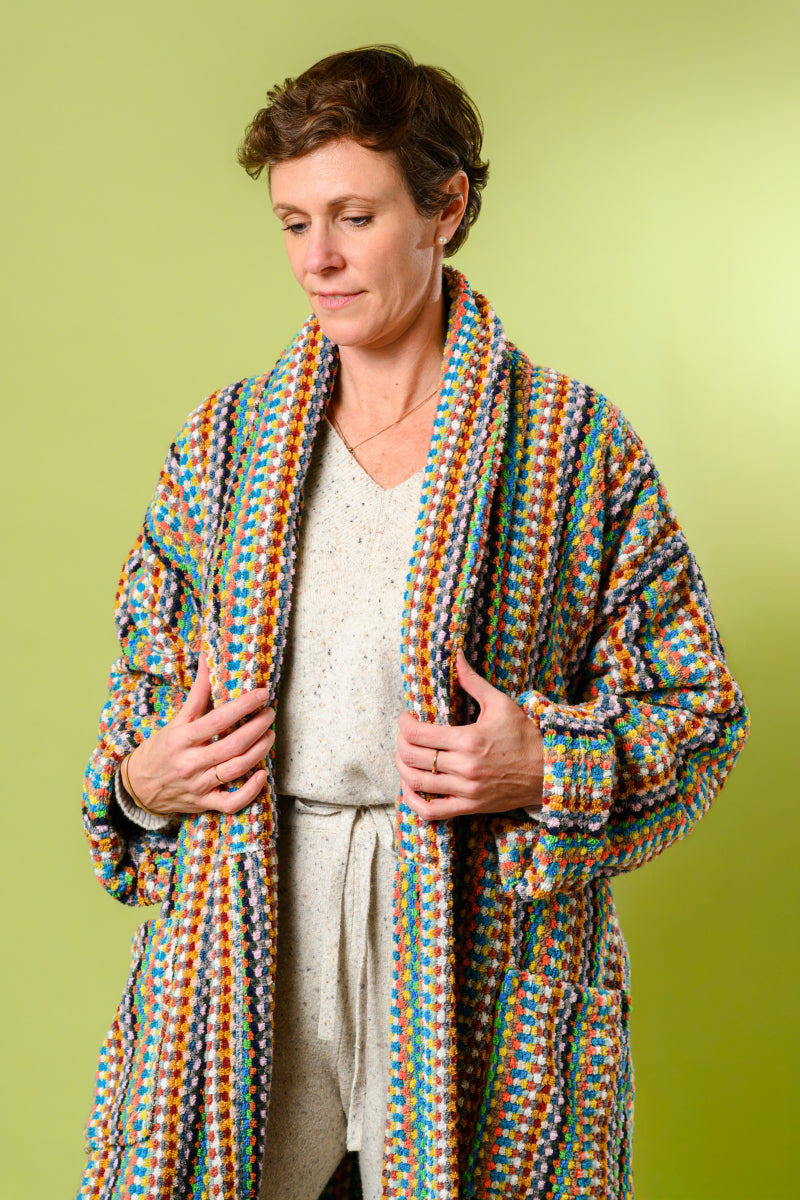 Organic Turkish Cotton Plush Terry Cloth Robe - Cheerful Checkers image 1