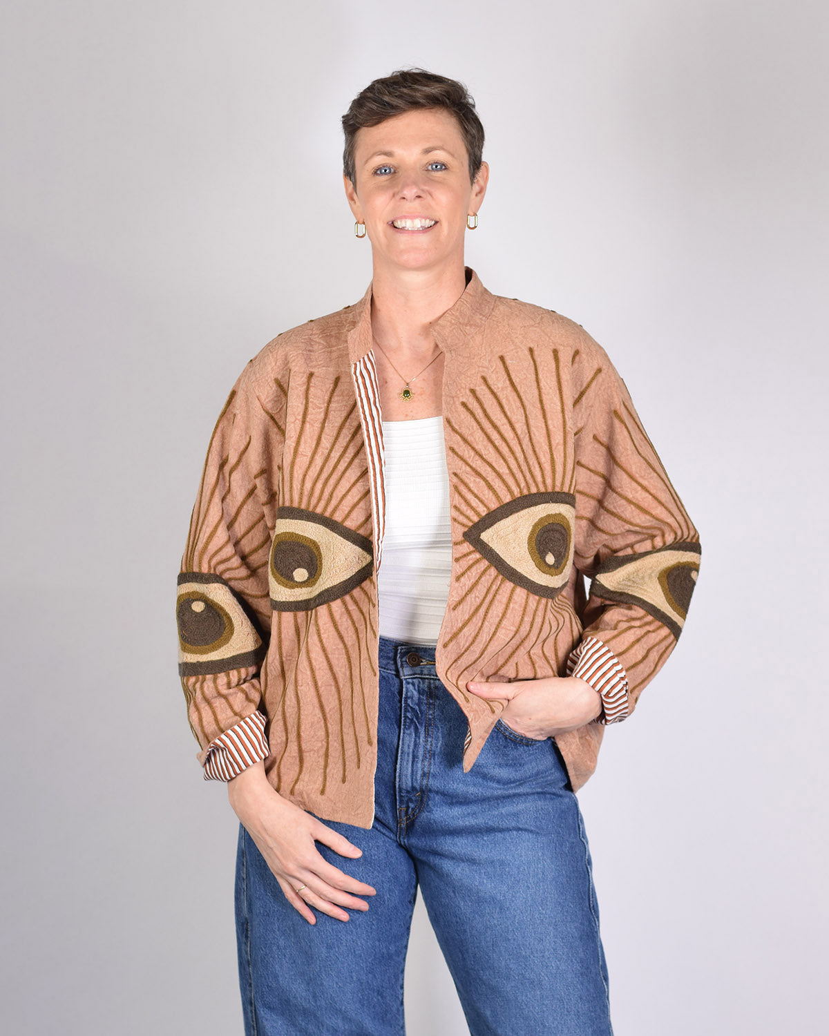 Lightweight Evil Eye Canvas Embroidered Jacket - 01 image 0