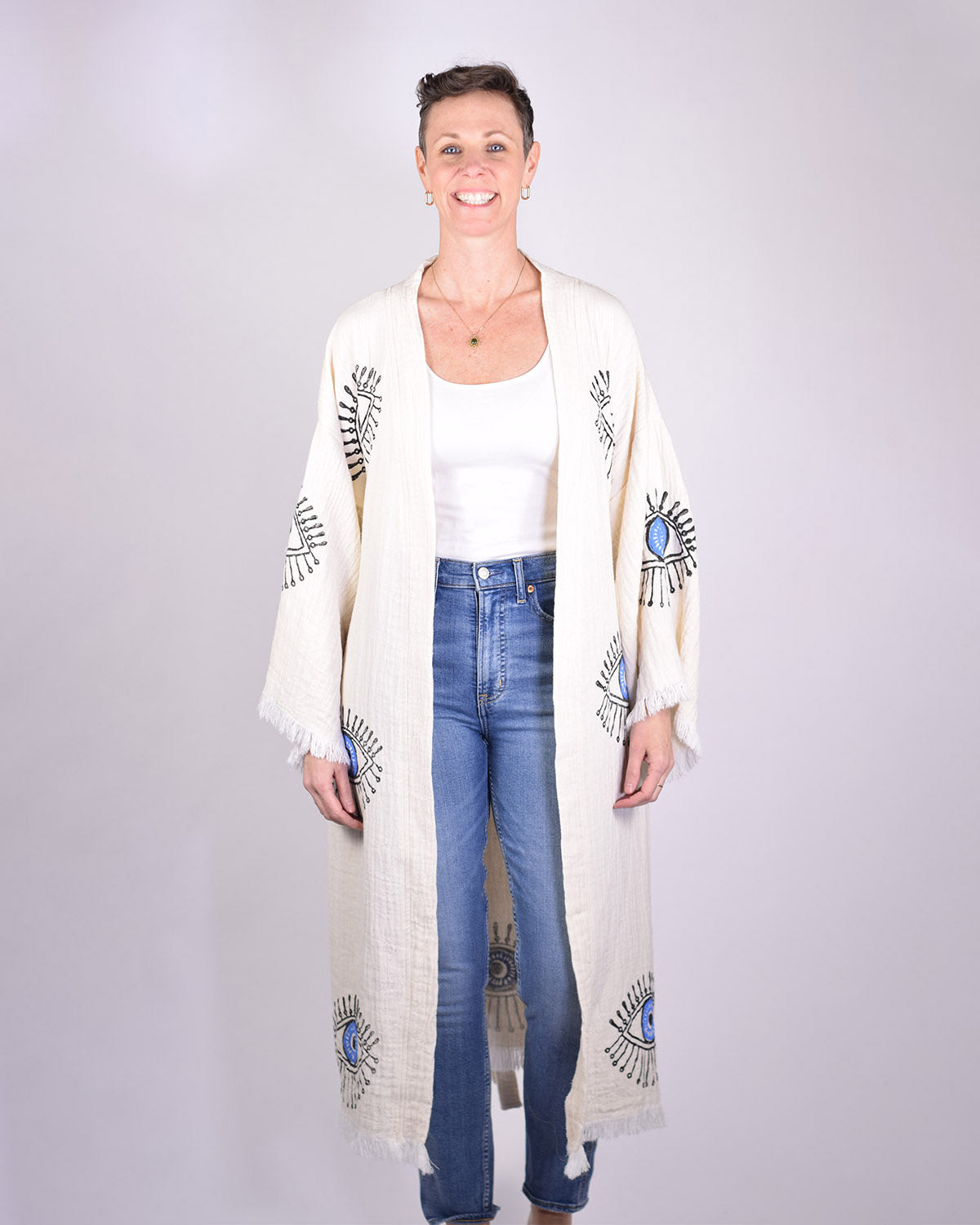 Luxury Turkish Cotton Evil Eye Kimono/Robe - Blue Eye image 10