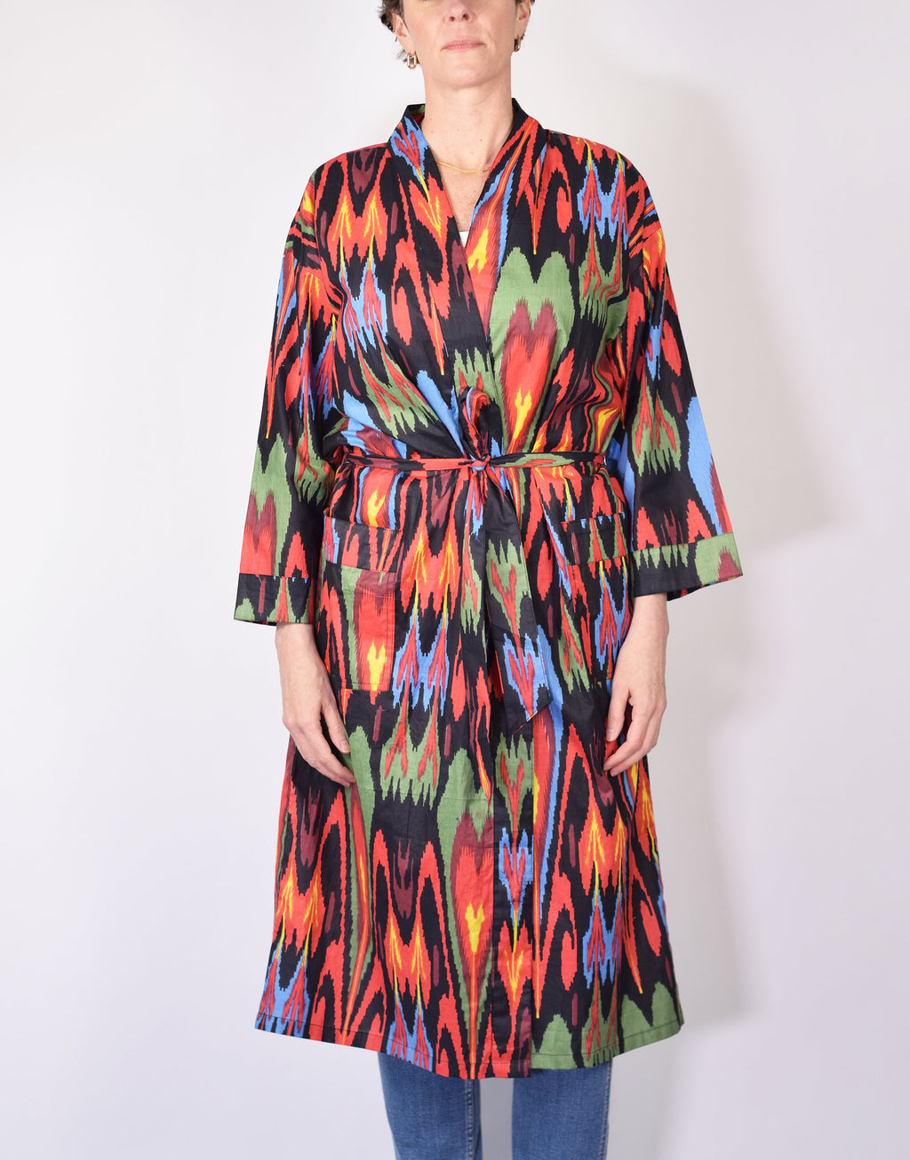Lightweight Ikat Cotton Robe - Dark Matter image 4