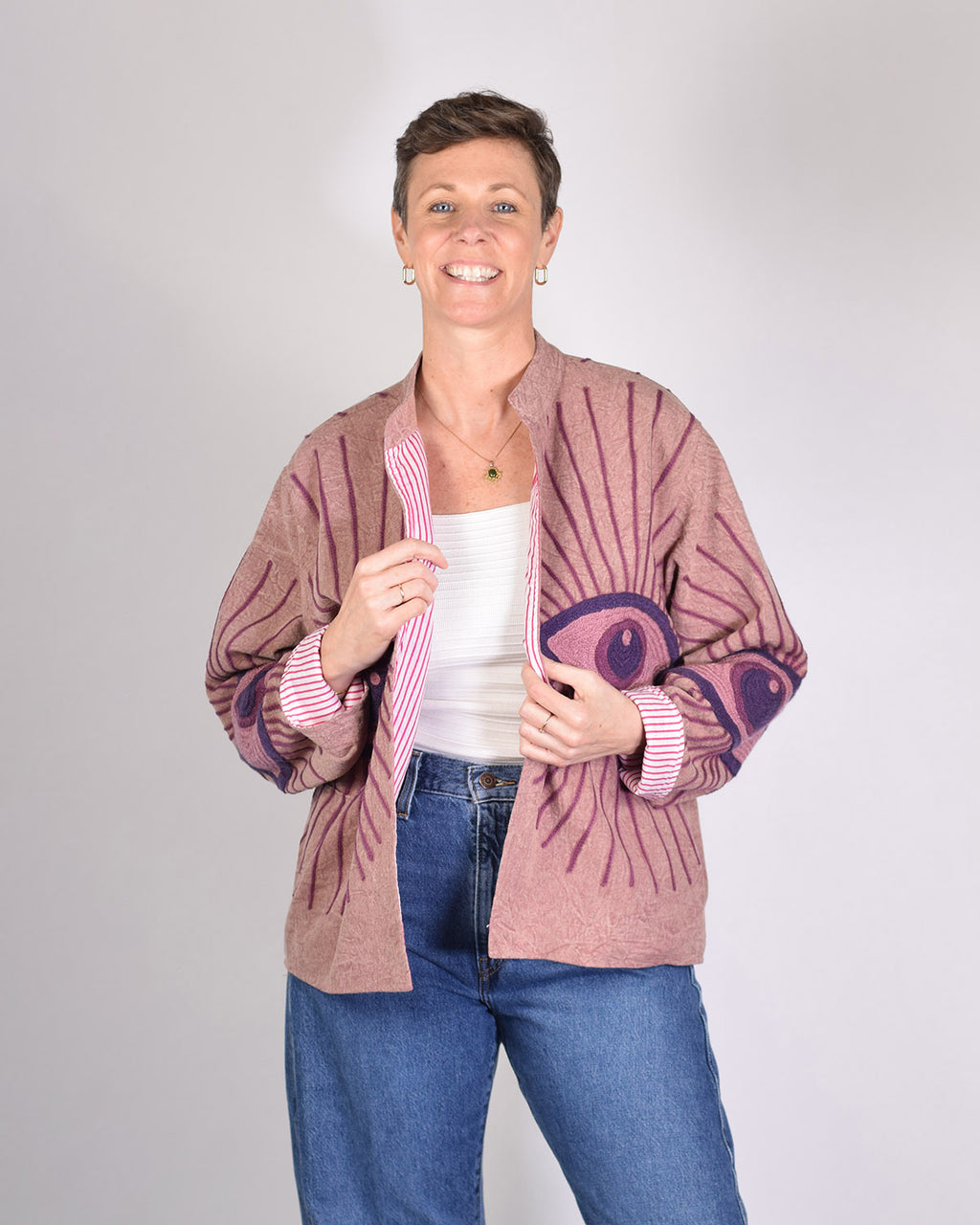 Lightweight Evil Eye Canvas Embroidered Jacket - 04 image 2