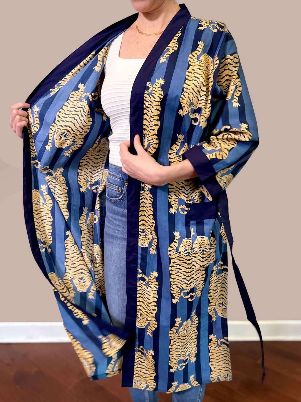 Lightweight Cotton Robe - Blue Tiger image 5