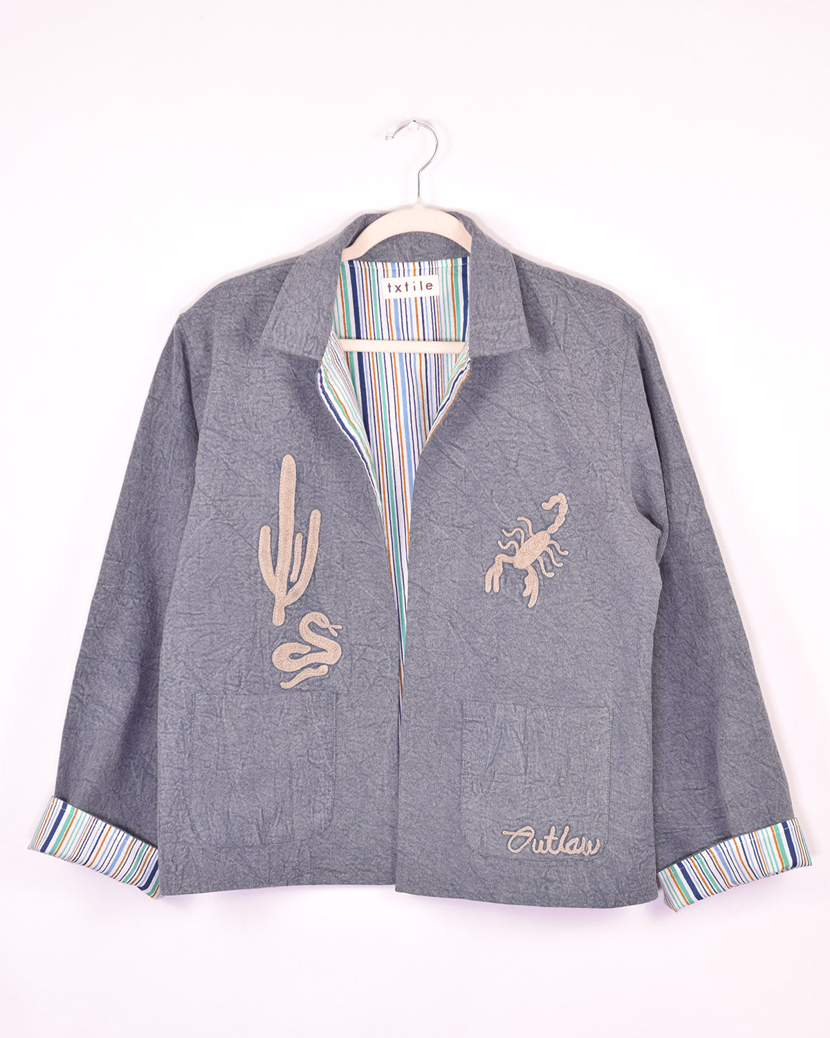Lightweight "Vintage Outlaw" Canvas Embroidered Jacket - Blue image 3