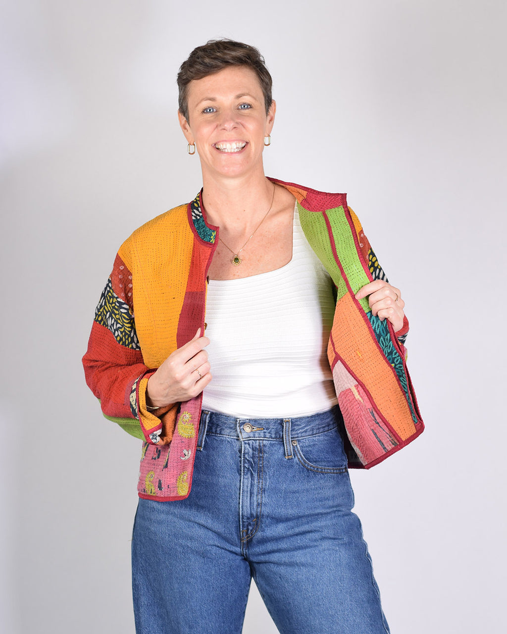 Sofie Quilted Reversible Patchwork Kantha Jacket - 07 image 2