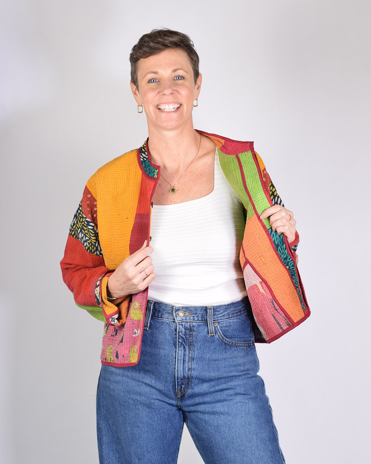 Sofie Quilted Reversible Patchwork Kantha Jacket - 07 image 2