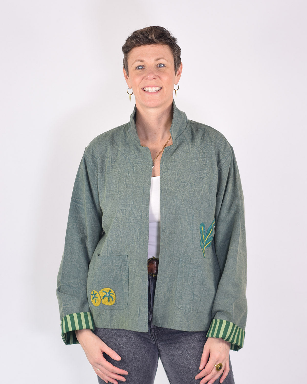 Lightweight "Eat Your Greens" Canvas Embroidered Jacket - Green image 2