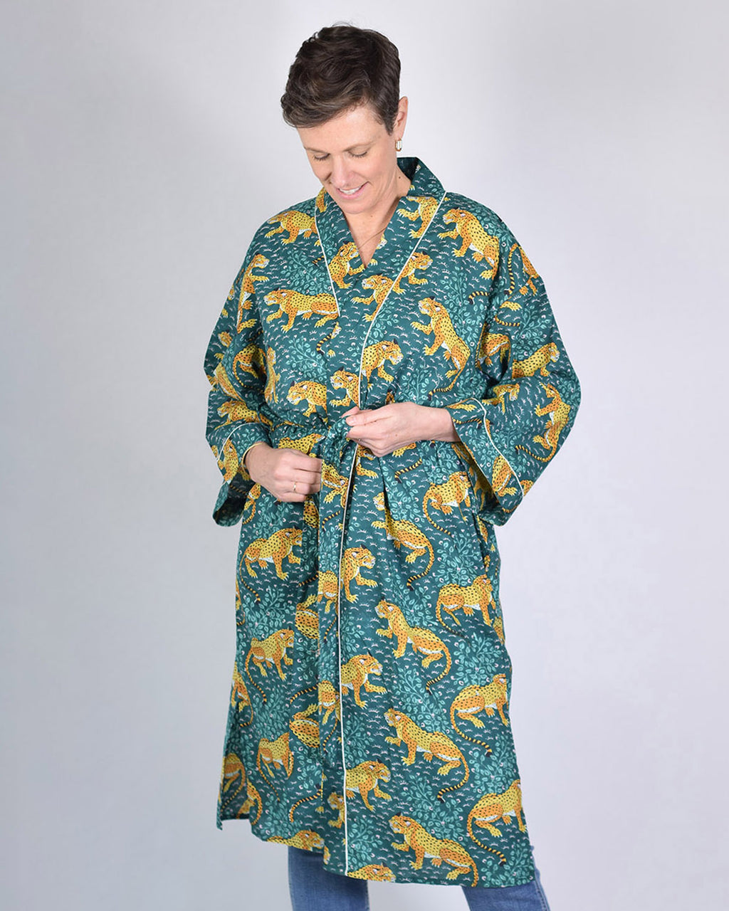 Lightweight Cotton Robe / Kimono - Roaming Jaguars image 4