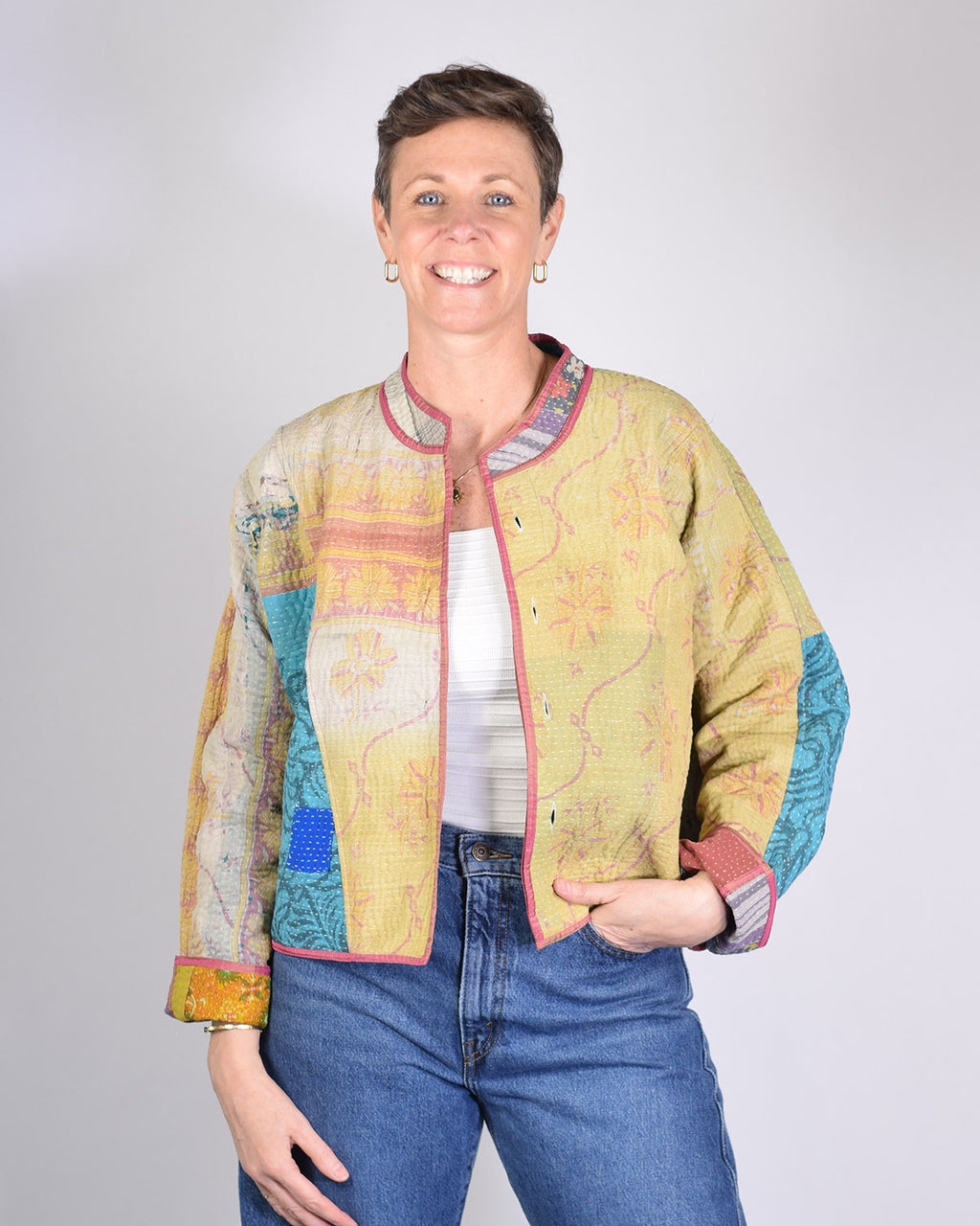 Sofie Quilted Reversible Patchwork Kantha Jacket - 06 image 5