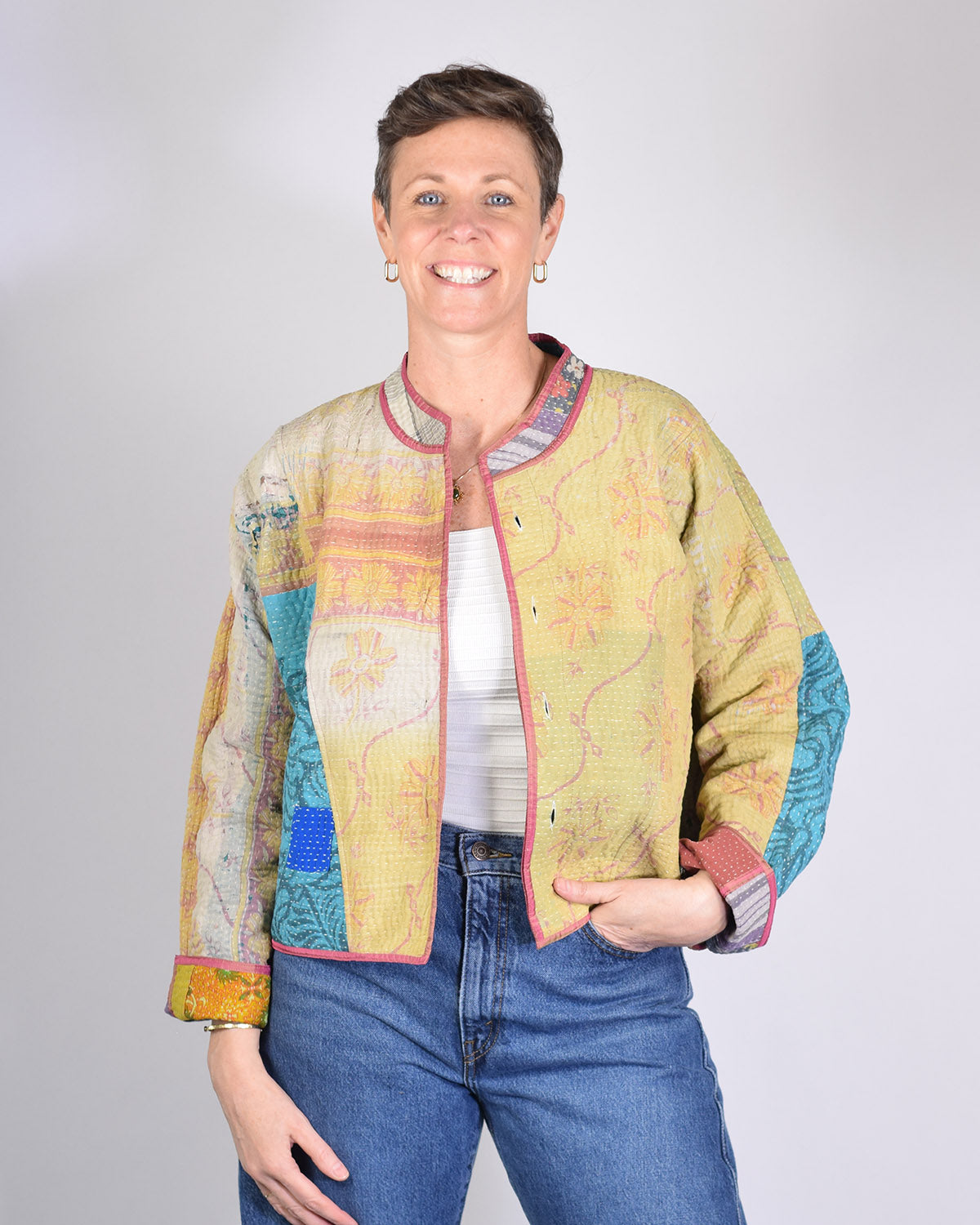 Sofie Quilted Reversible Patchwork Kantha Jacket - 06 image 5
