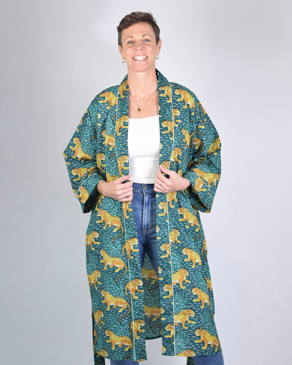 Lightweight Cotton Robe / Kimono - Roaming Jaguars image 2