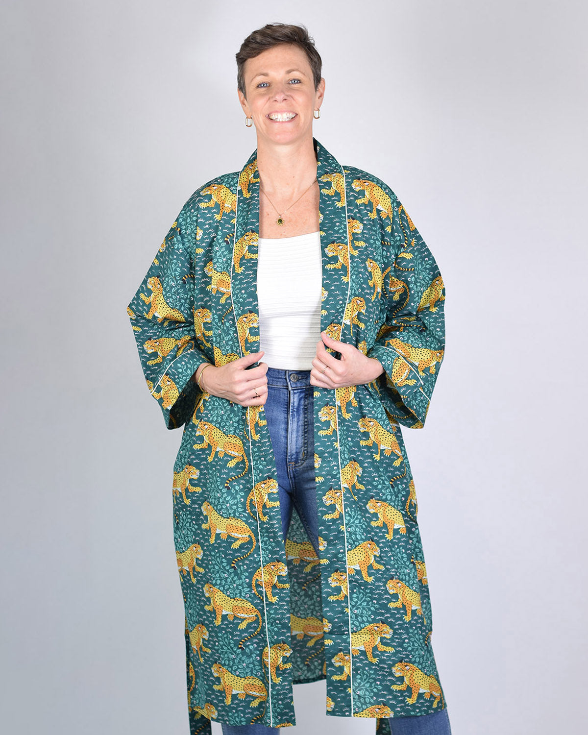 Lightweight Cotton Robe / Kimono - Roaming Jaguars image 2