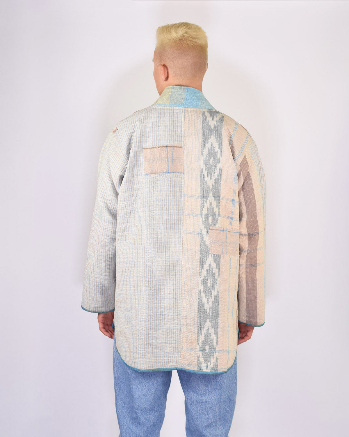 Frankie Long Quilted Reversible Patchwork Kantha Jacket -17