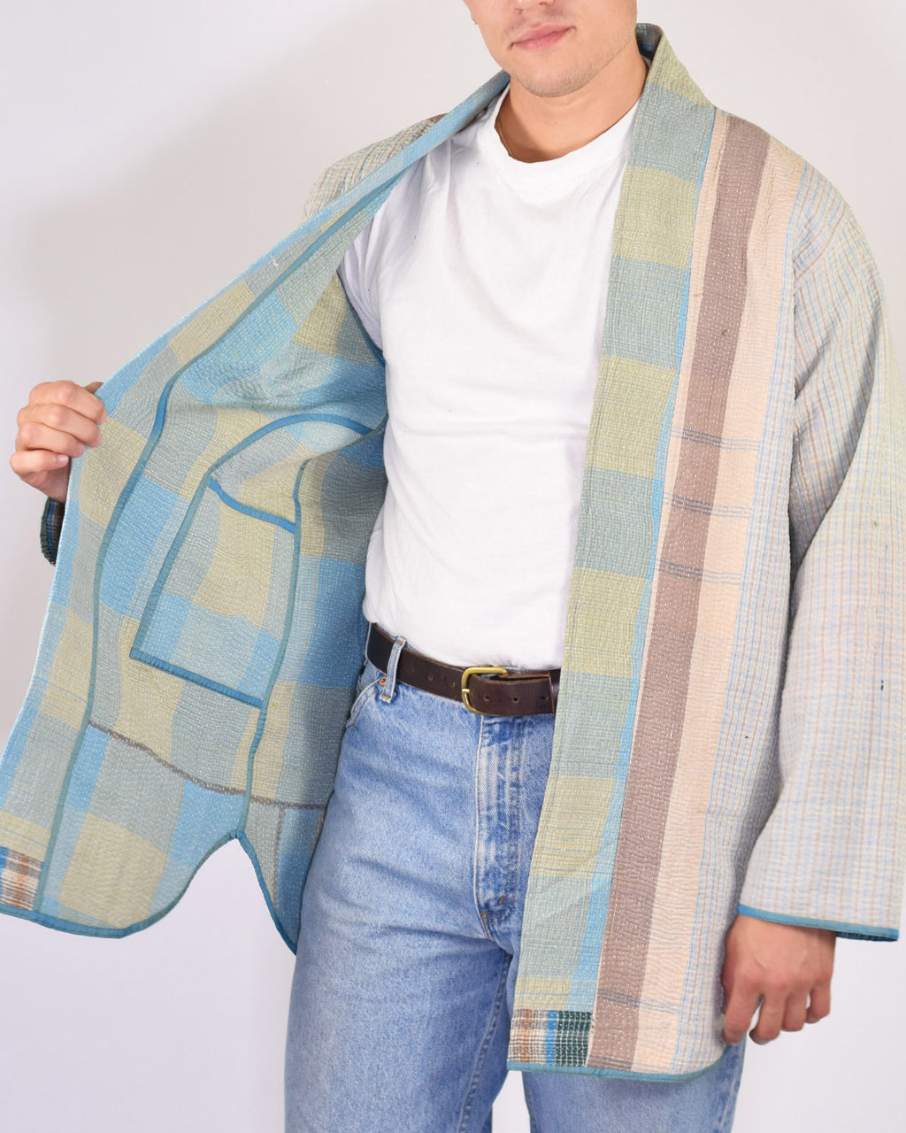 Frankie Long Quilted Reversible Patchwork Kantha Jacket -17