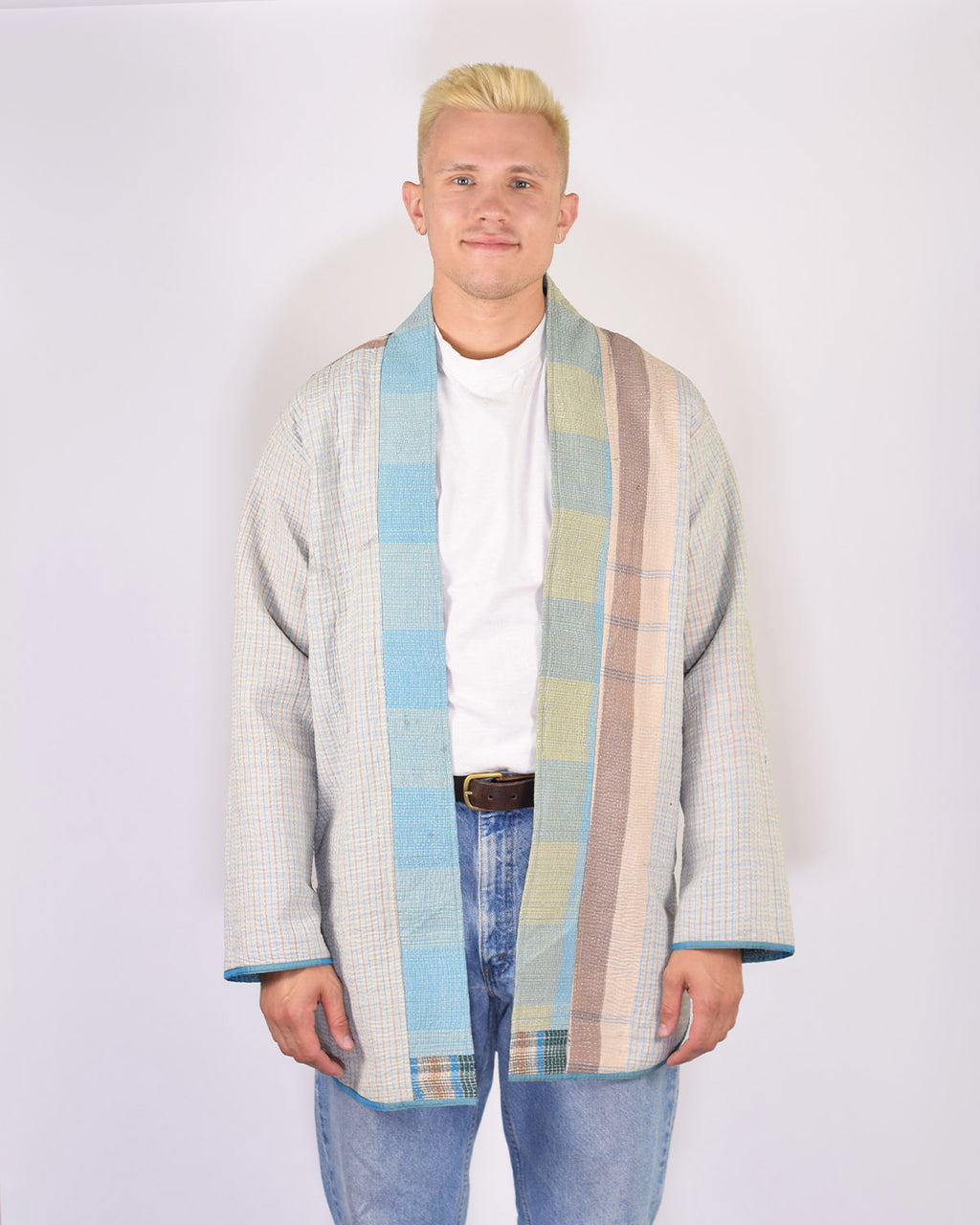 Frankie Long Quilted Reversible Patchwork Kantha Jacket -17