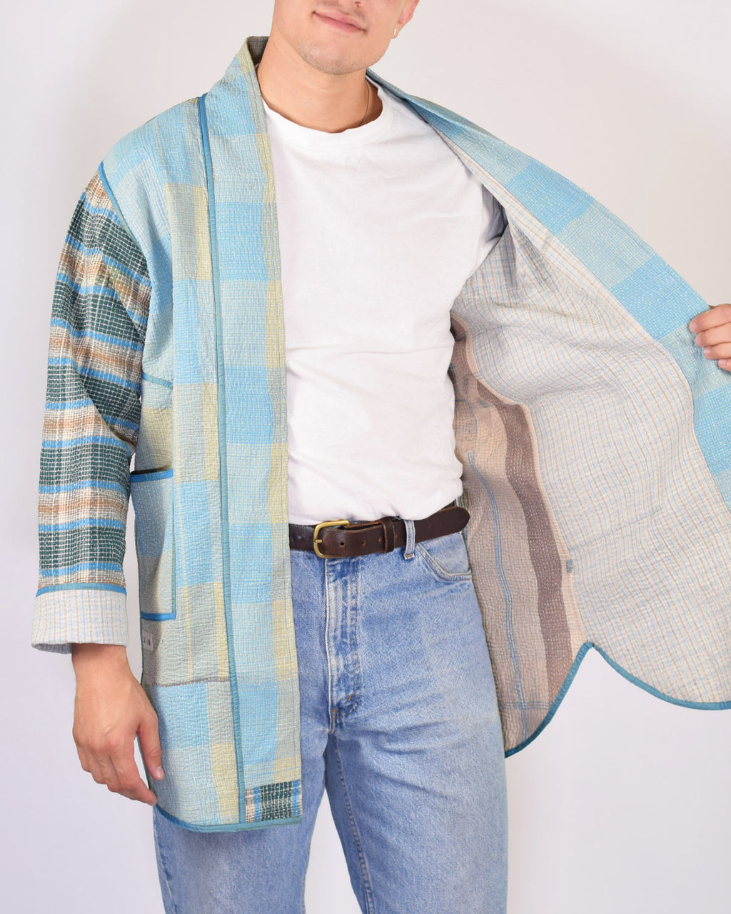 Frankie Long Quilted Reversible Patchwork Kantha Jacket -17