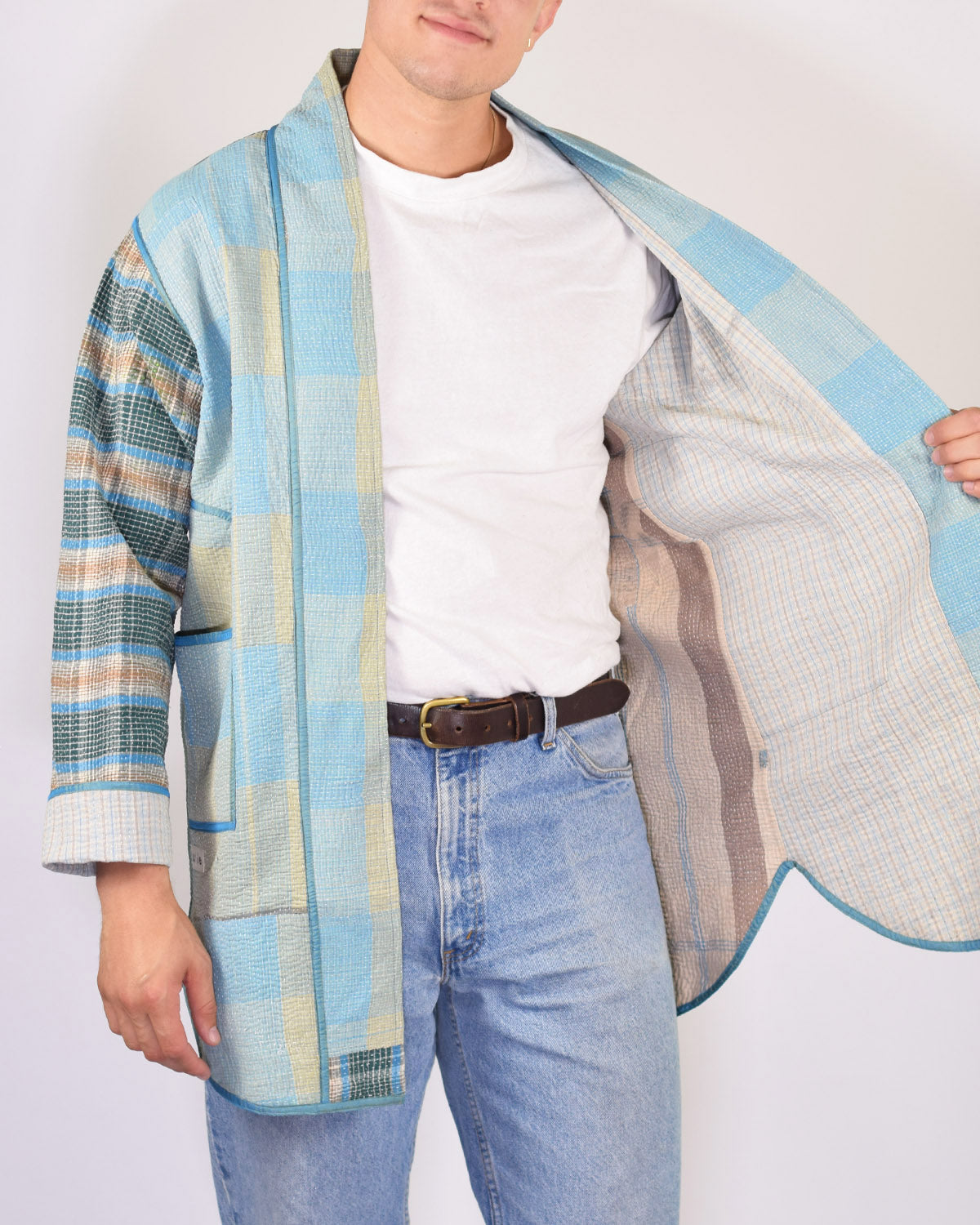 Frankie Long Quilted Reversible Patchwork Kantha Jacket -17