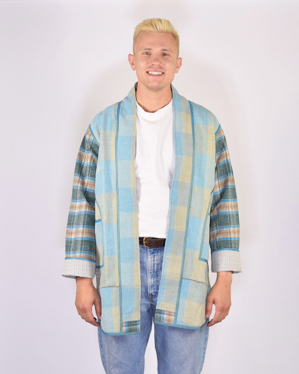 Frankie Long Quilted Reversible Patchwork Kantha Jacket -17