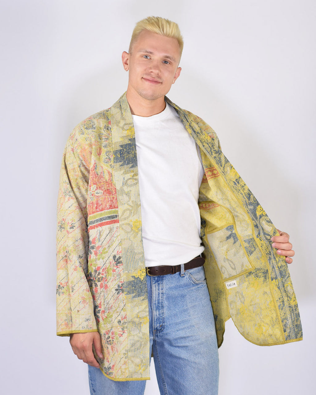 Frankie Long Quilted Reversible Patchwork Kantha Jacket -16