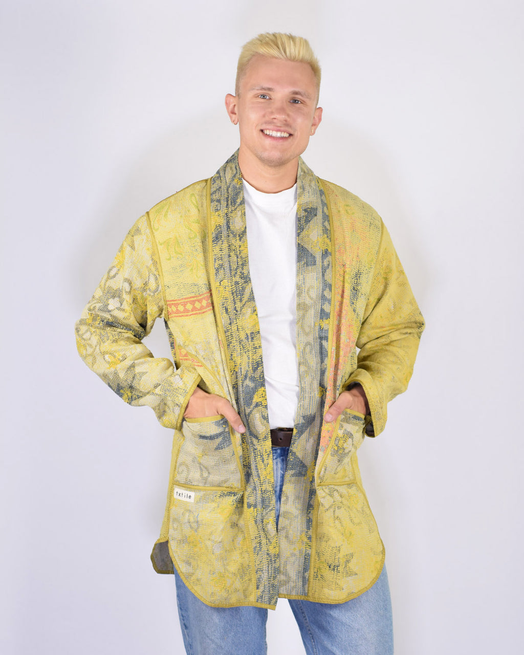 Frankie Long Quilted Reversible Patchwork Kantha Jacket -16
