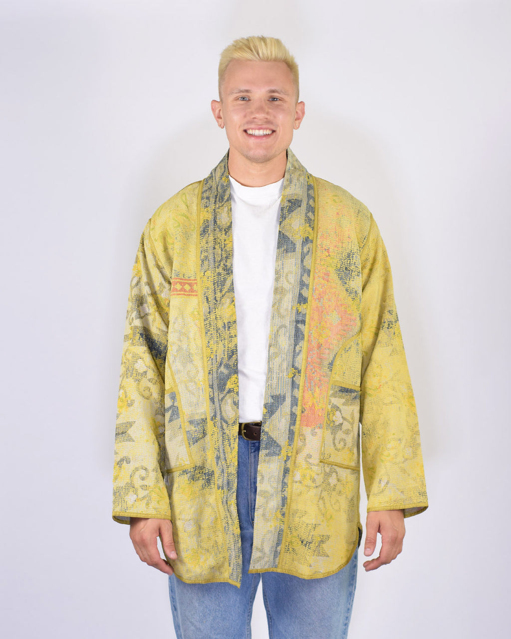 Frankie Long Quilted Reversible Patchwork Kantha Jacket -16