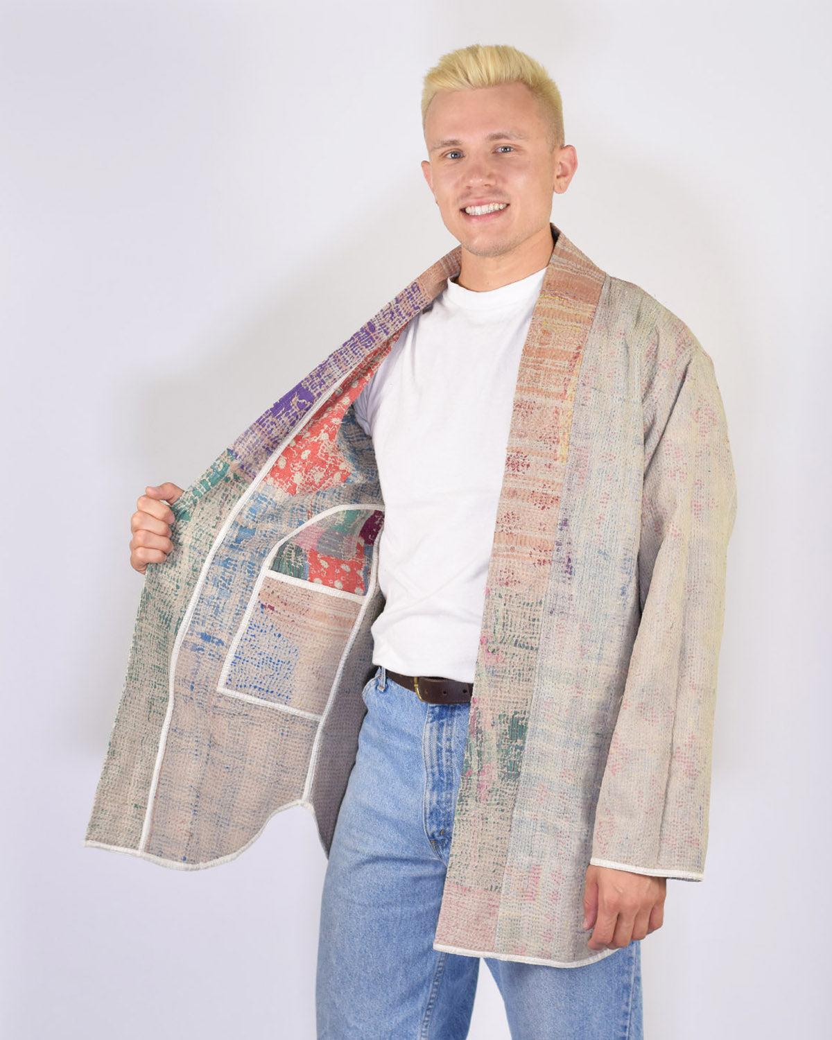 Frankie Long Quilted Reversible Patchwork Kantha Jacket -15