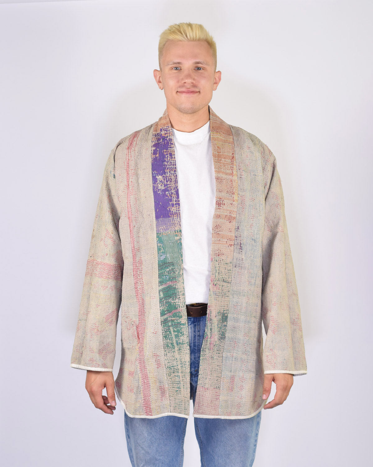Frankie Long Quilted Reversible Patchwork Kantha Jacket -15