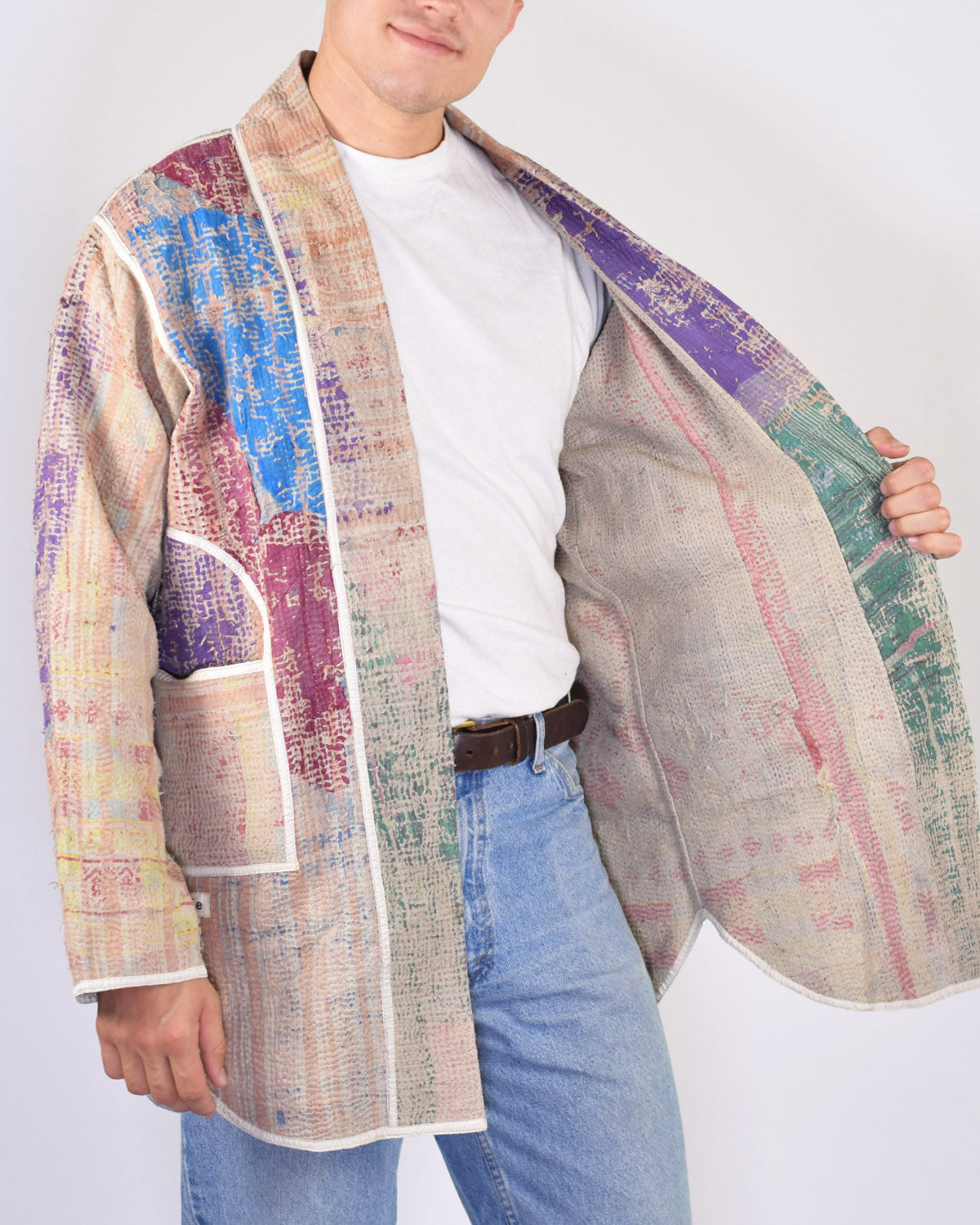 Frankie Long Quilted Reversible Patchwork Kantha Jacket -15