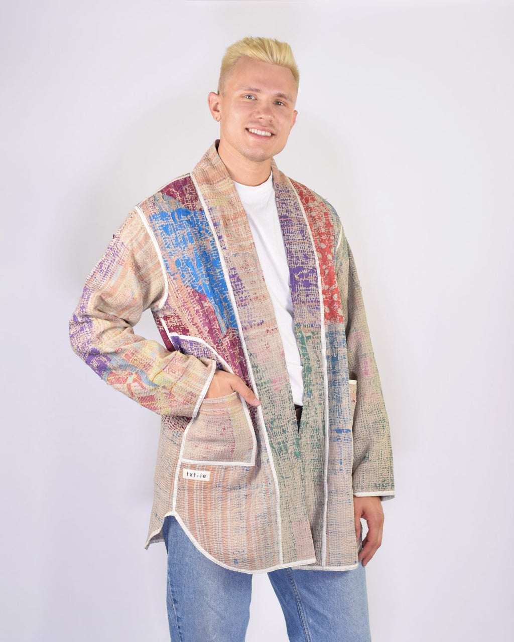 Frankie Long Quilted Reversible Patchwork Kantha Jacket -15