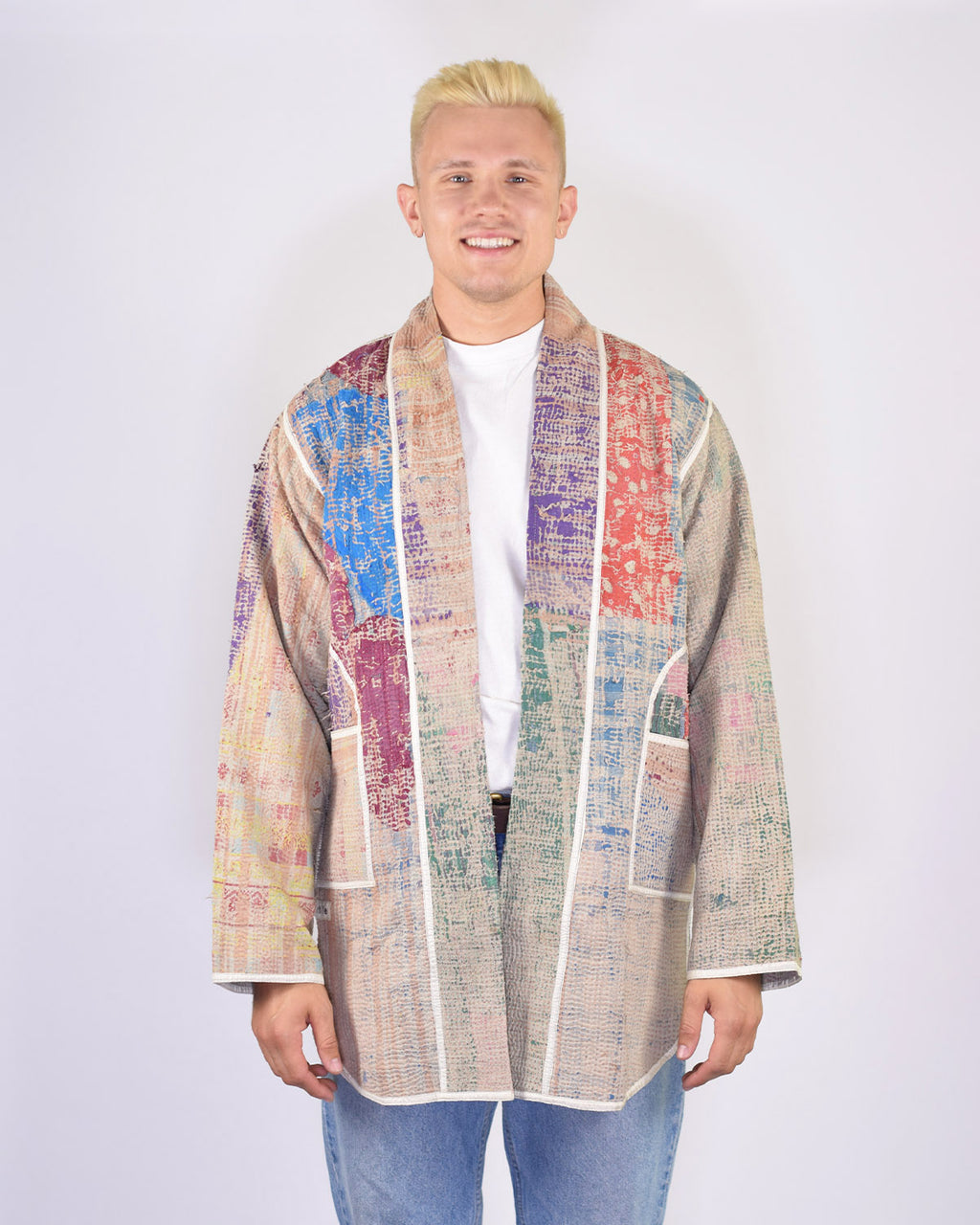 Frankie Long Quilted Reversible Patchwork Kantha Jacket -15
