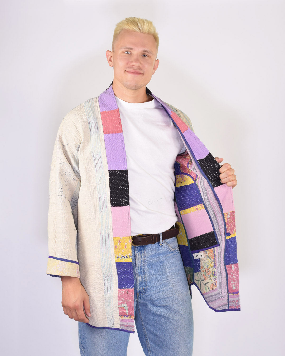 Frankie Long Quilted Reversible Patchwork Kantha Jacket - 06