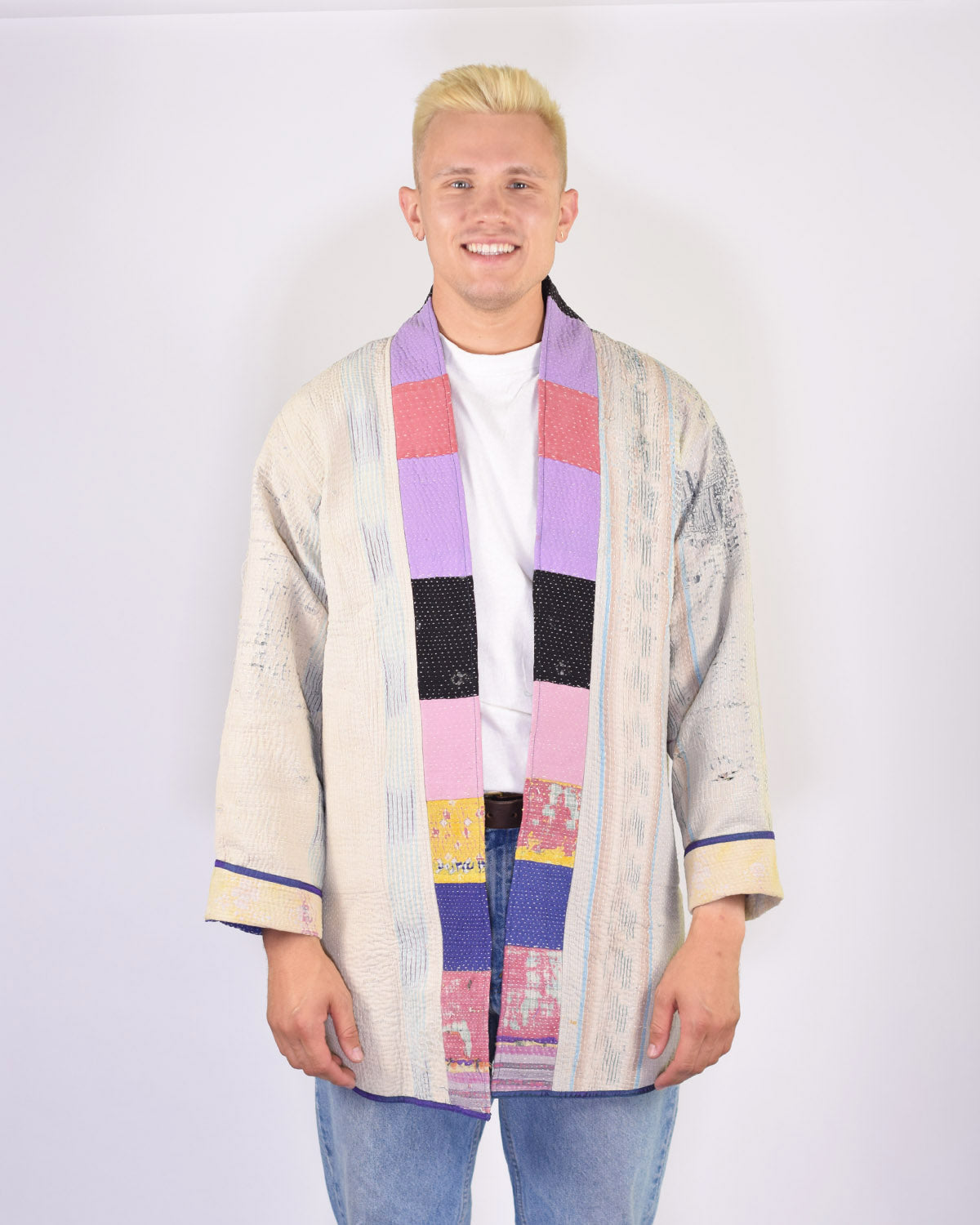 Frankie Long Quilted Reversible Patchwork Kantha Jacket - 06