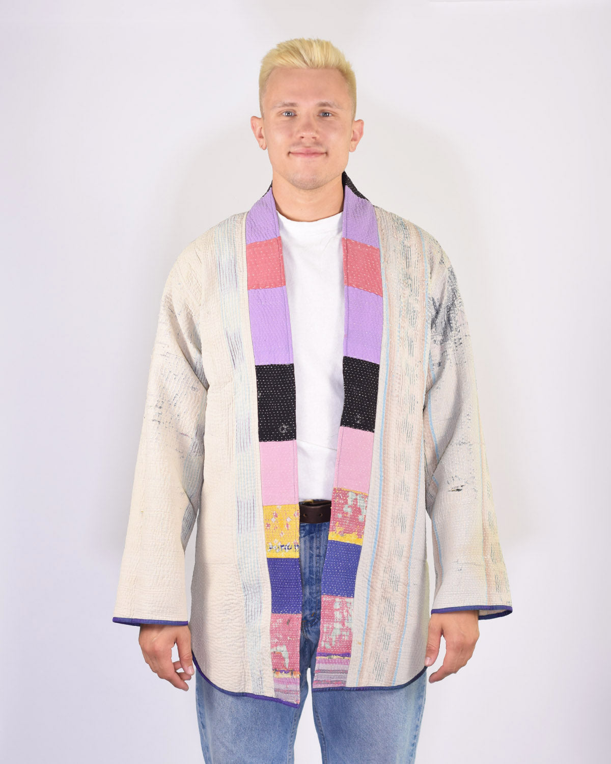 Frankie Long Quilted Reversible Patchwork Kantha Jacket - 06
