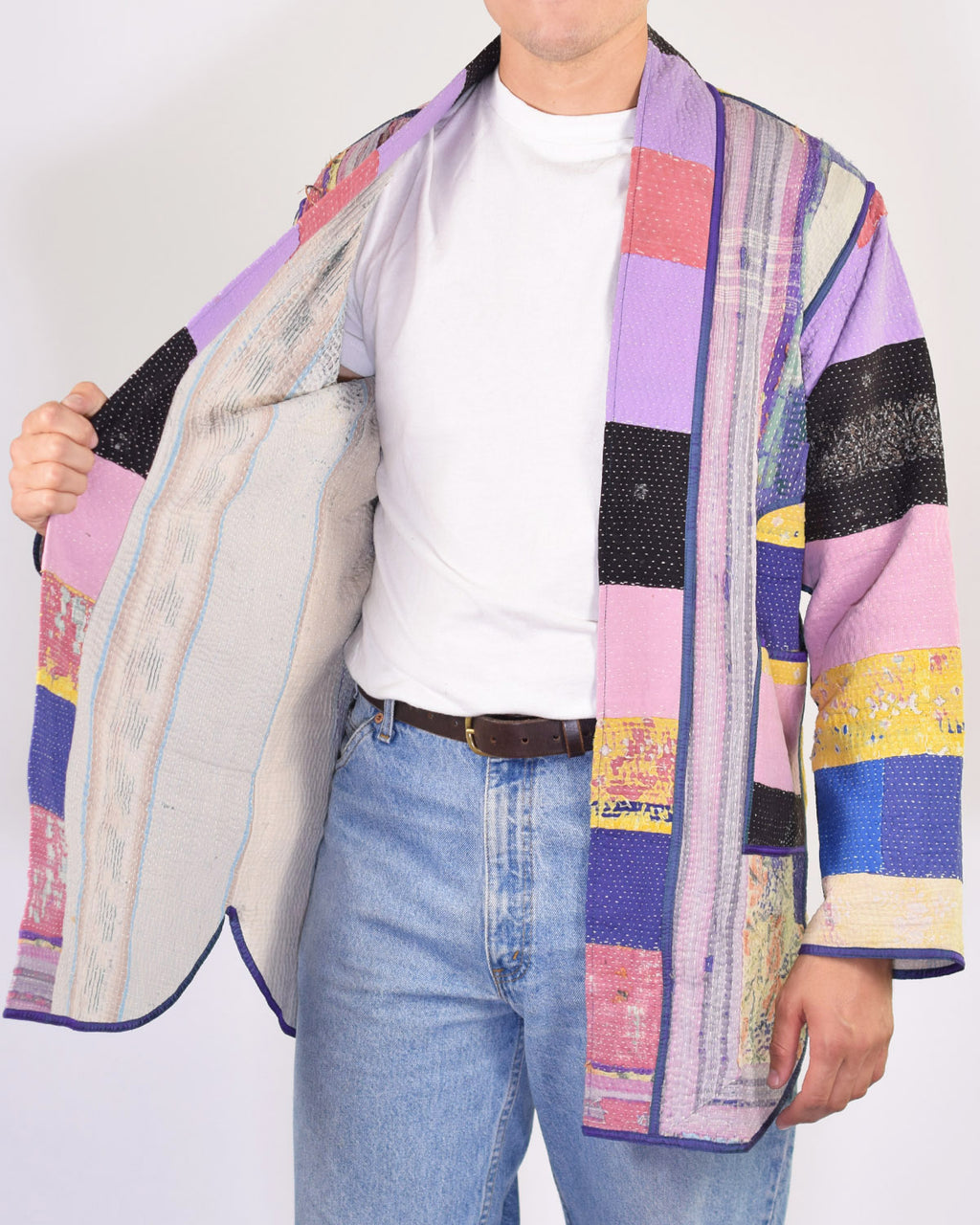 Frankie Long Quilted Reversible Patchwork Kantha Jacket - 06