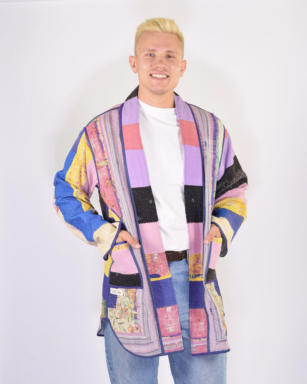 Frankie Long Quilted Reversible Patchwork Kantha Jacket - 06