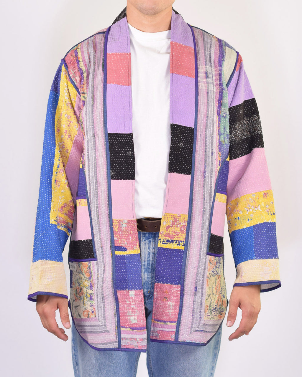 Frankie Long Quilted Reversible Patchwork Kantha Jacket - 06