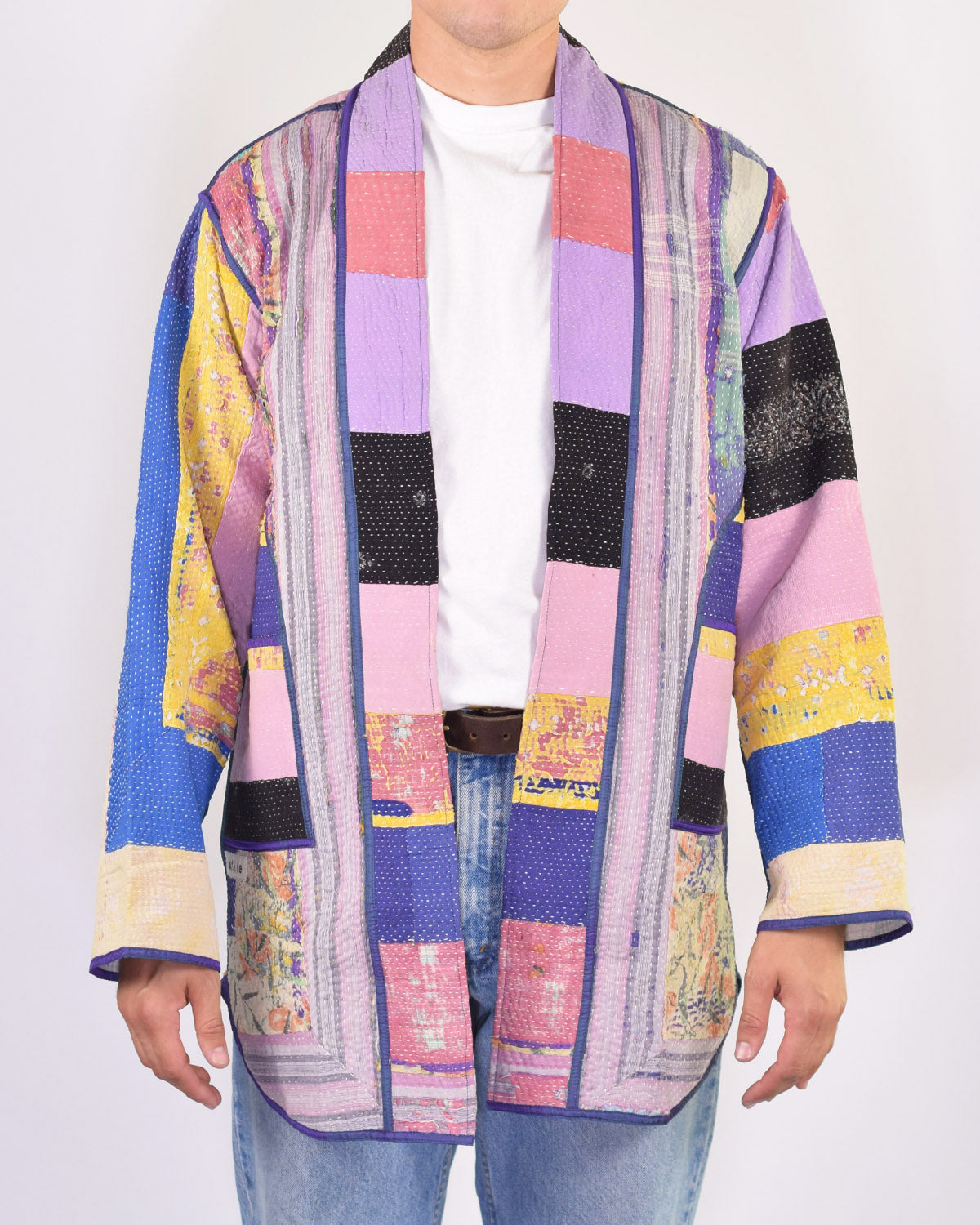 Frankie Long Quilted Reversible Patchwork Kantha Jacket - 06