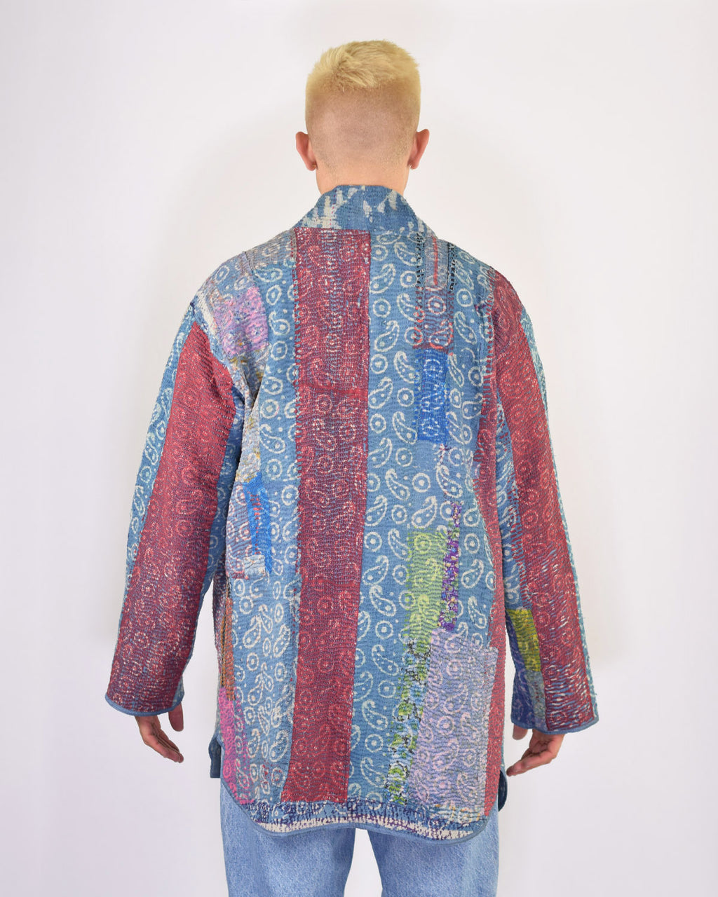 Frankie Long Quilted Reversible Patchwork Kantha Jacket -14
