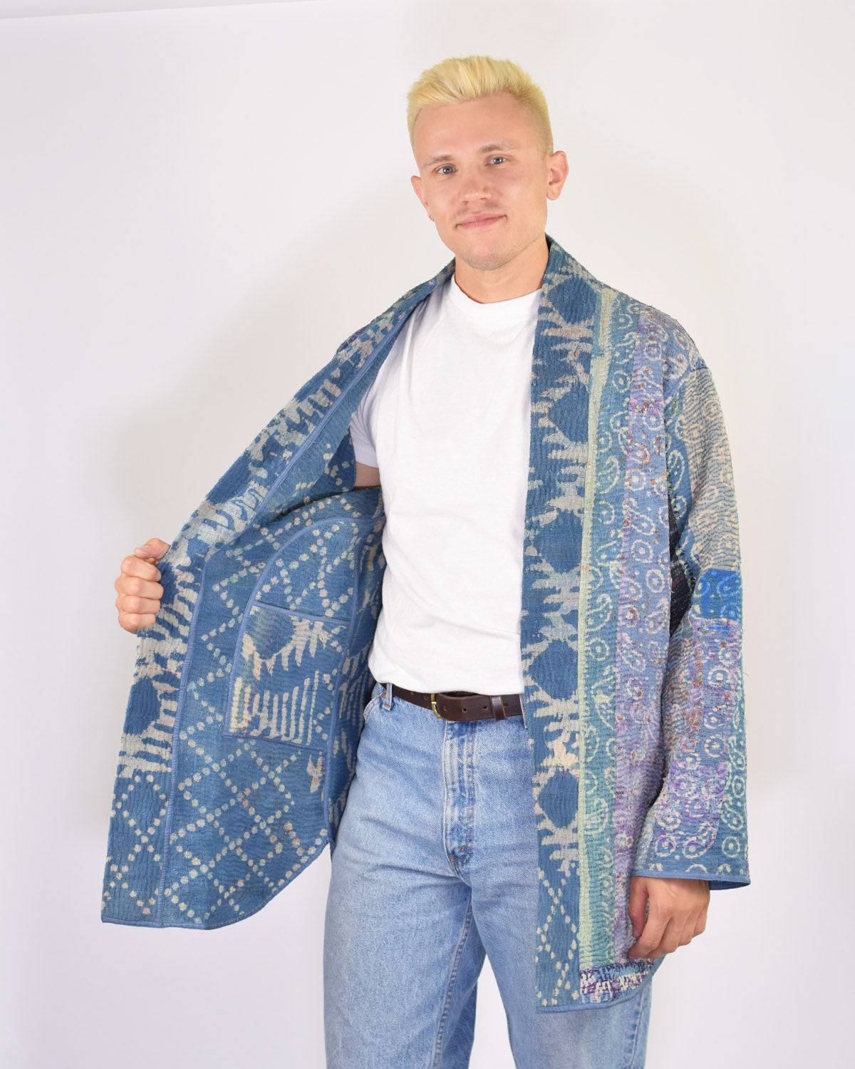 Frankie Long Quilted Reversible Patchwork Kantha Jacket -14