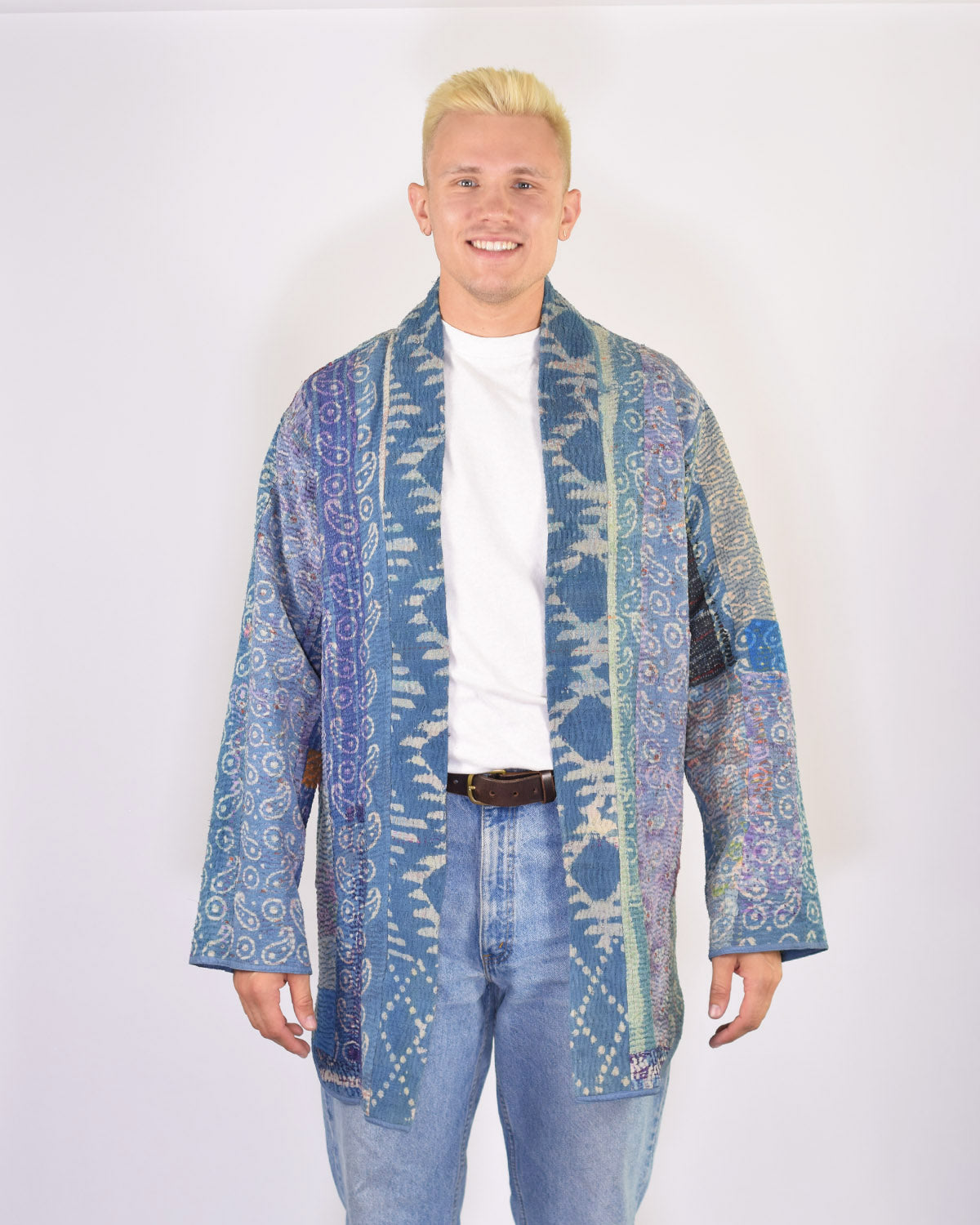 Frankie Long Quilted Reversible Patchwork Kantha Jacket -14