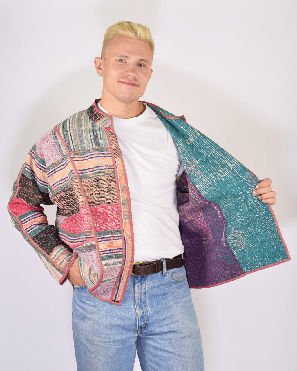 Charlie Oversized Quilted Reversible Patchwork Kantha Jacket - 02