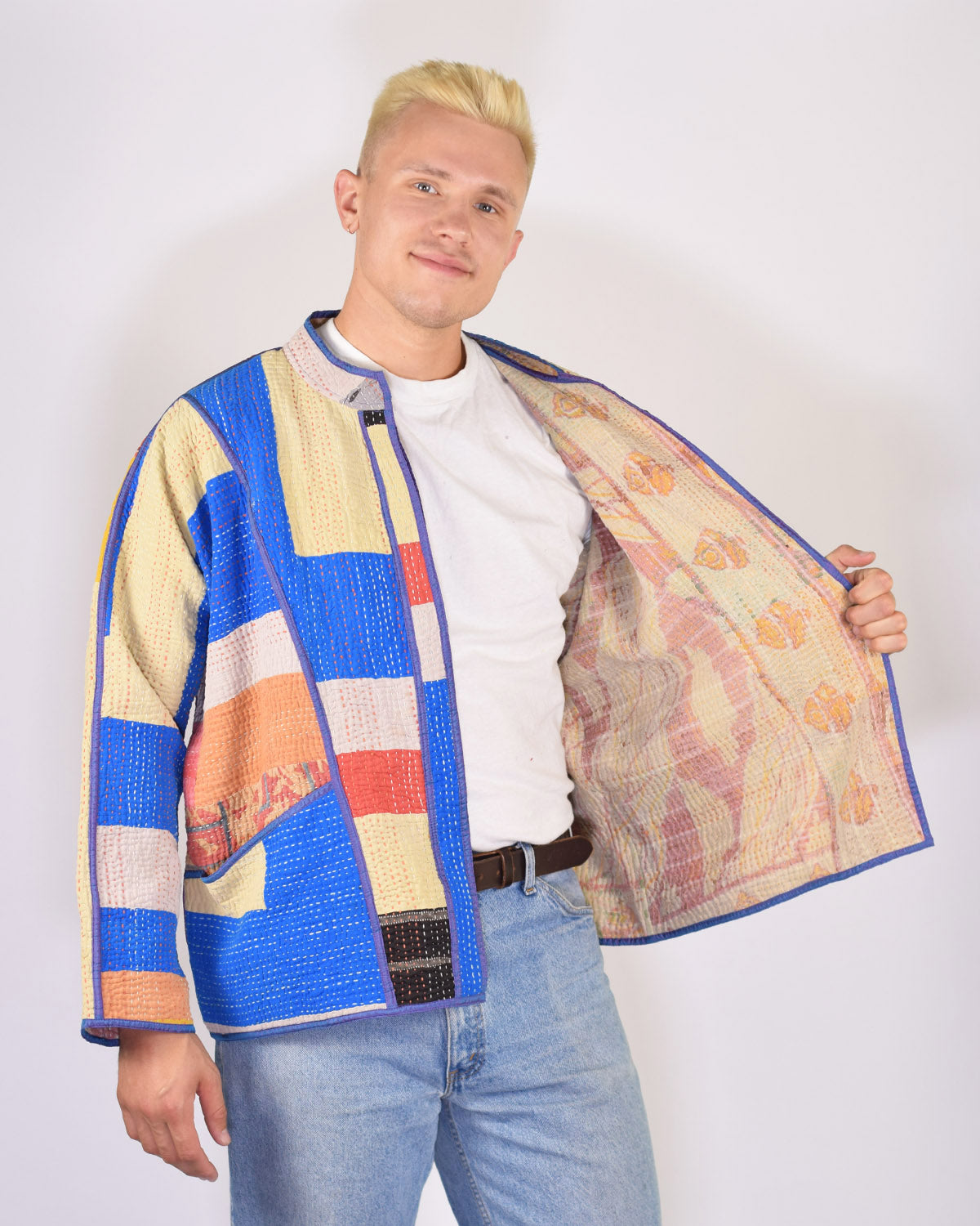 Charlie Oversized Quilted Reversible Patchwork Kantha Jacket - 12