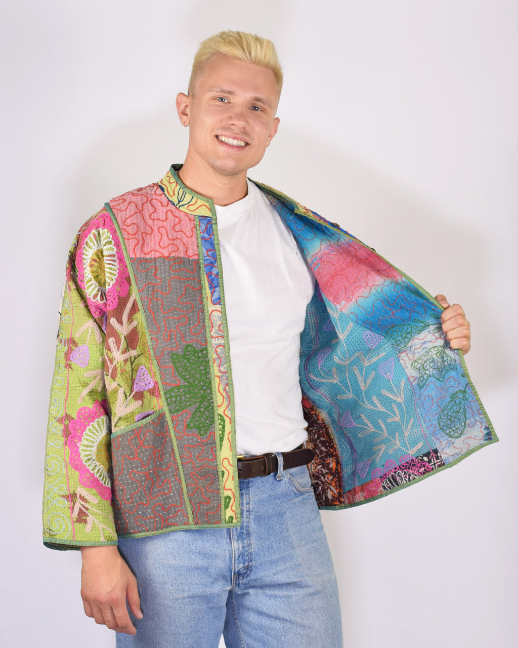 Charlie Oversized Quilted Reversible Patchwork Kantha Jacket - 16