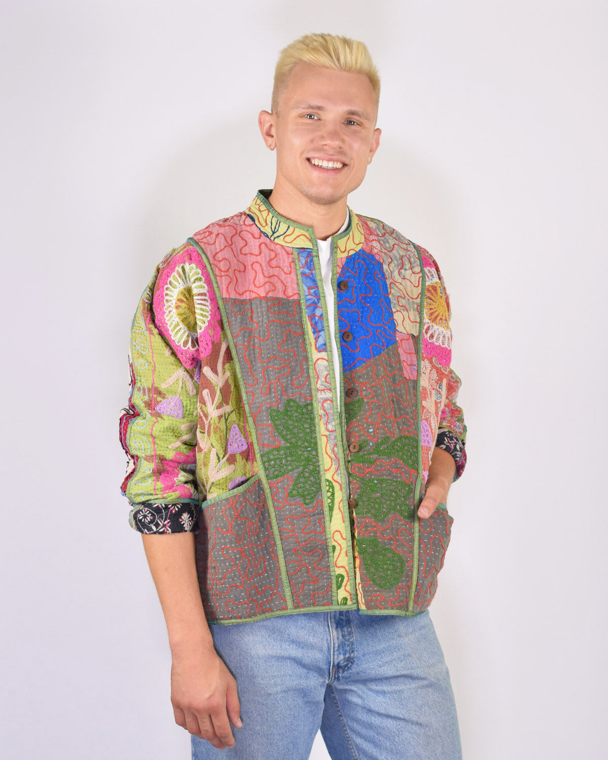 Charlie Oversized Quilted Reversible Patchwork Kantha Jacket - 16