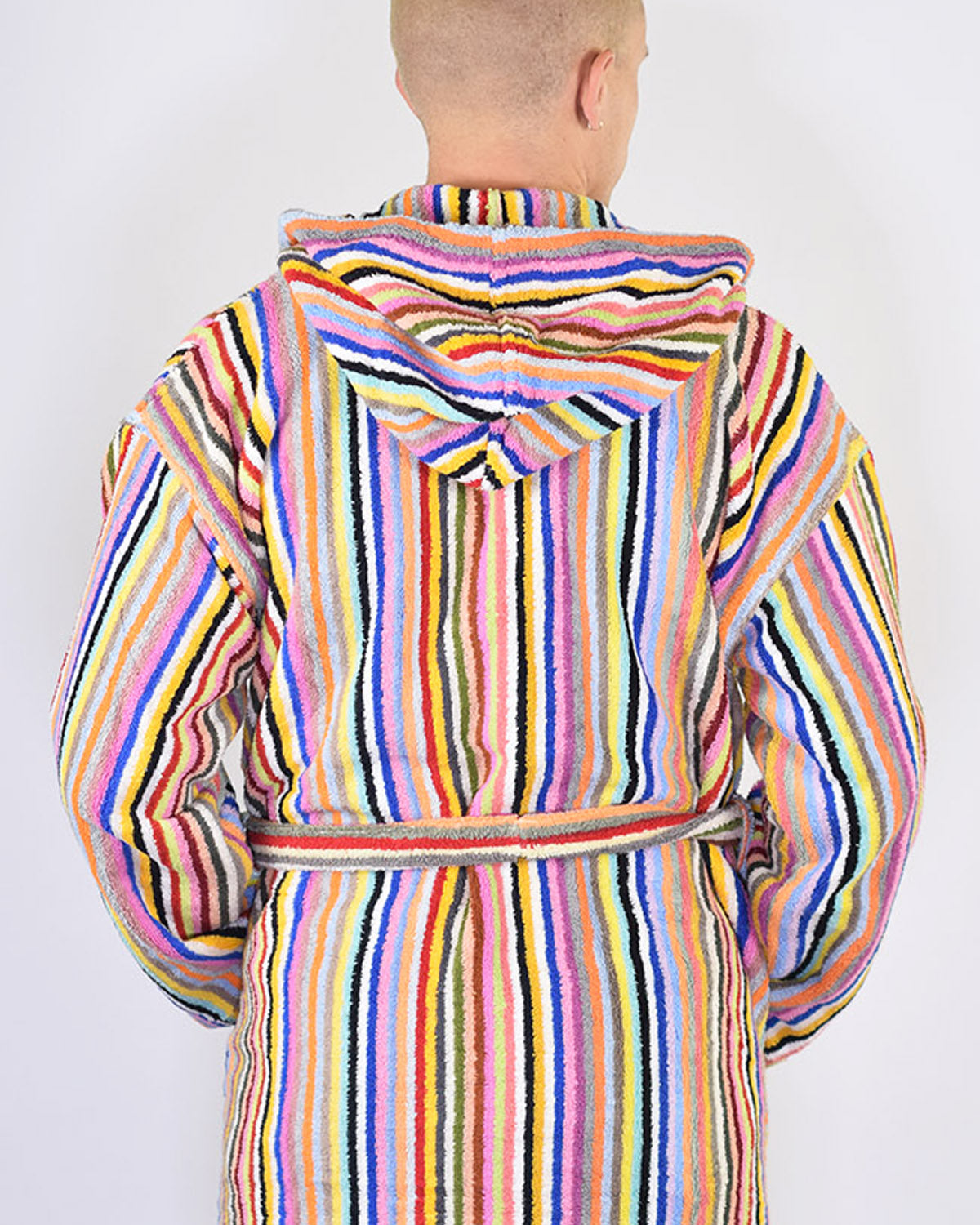 Turkish Cotton Plush Hooded Terry Cloth Robe - Rainbow Stripes